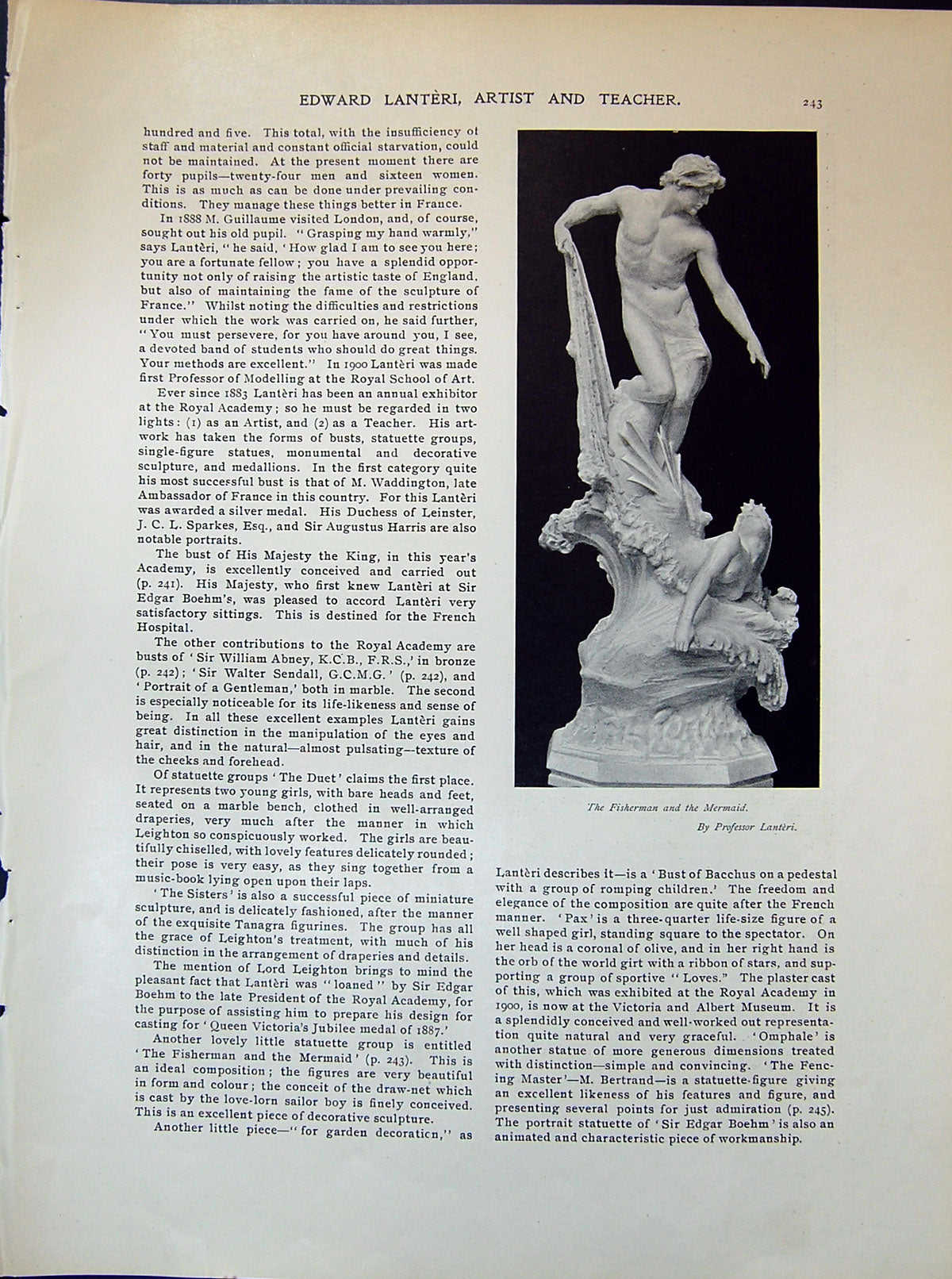 Old Pressor Lanteri Fisherman Mermaid Peasant Luxembourg Bust 1903 Ar 20th