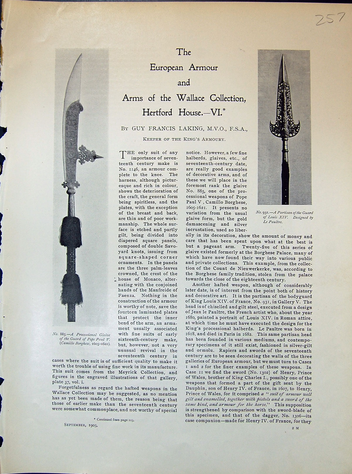 Old Partisan Guard Louis Glaive Pope Paul Suit Armour Monaco Faenza