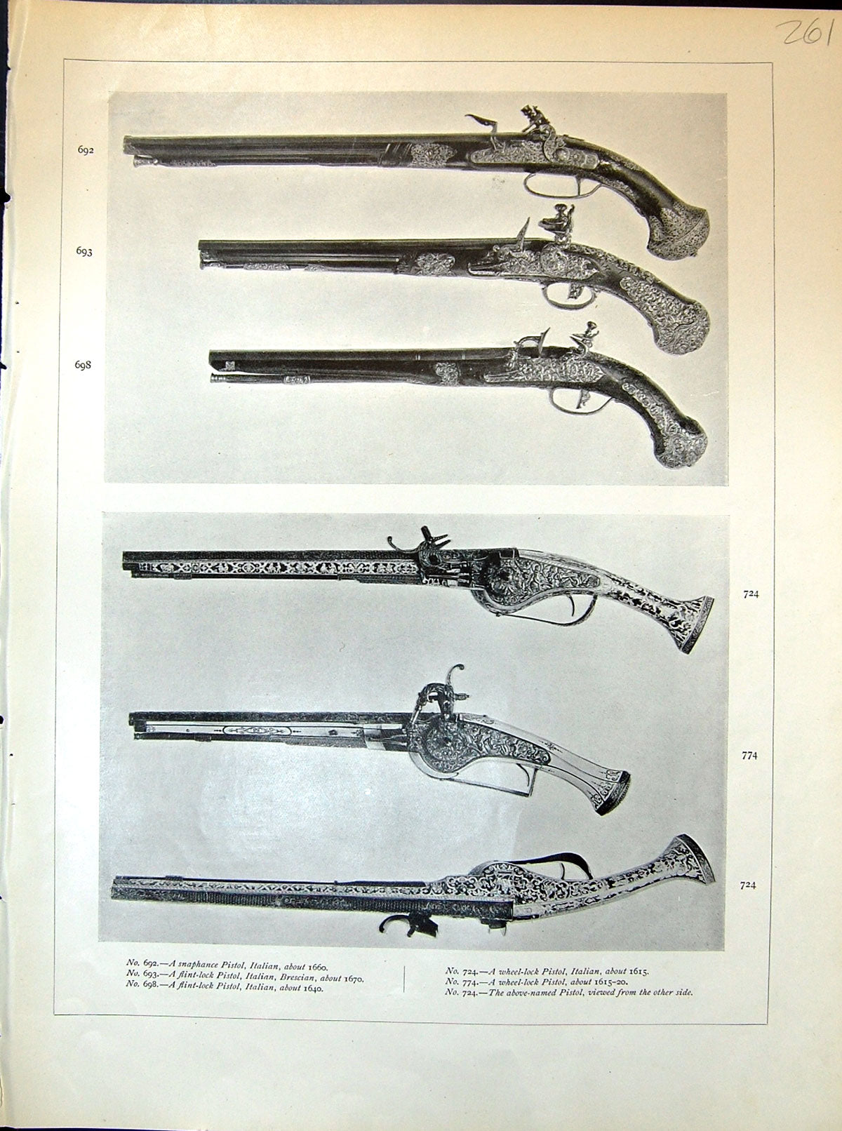 Old Weapons Snaphance Flint-Lock Pistol Bronze Cannon Sword 1903 Art 20th