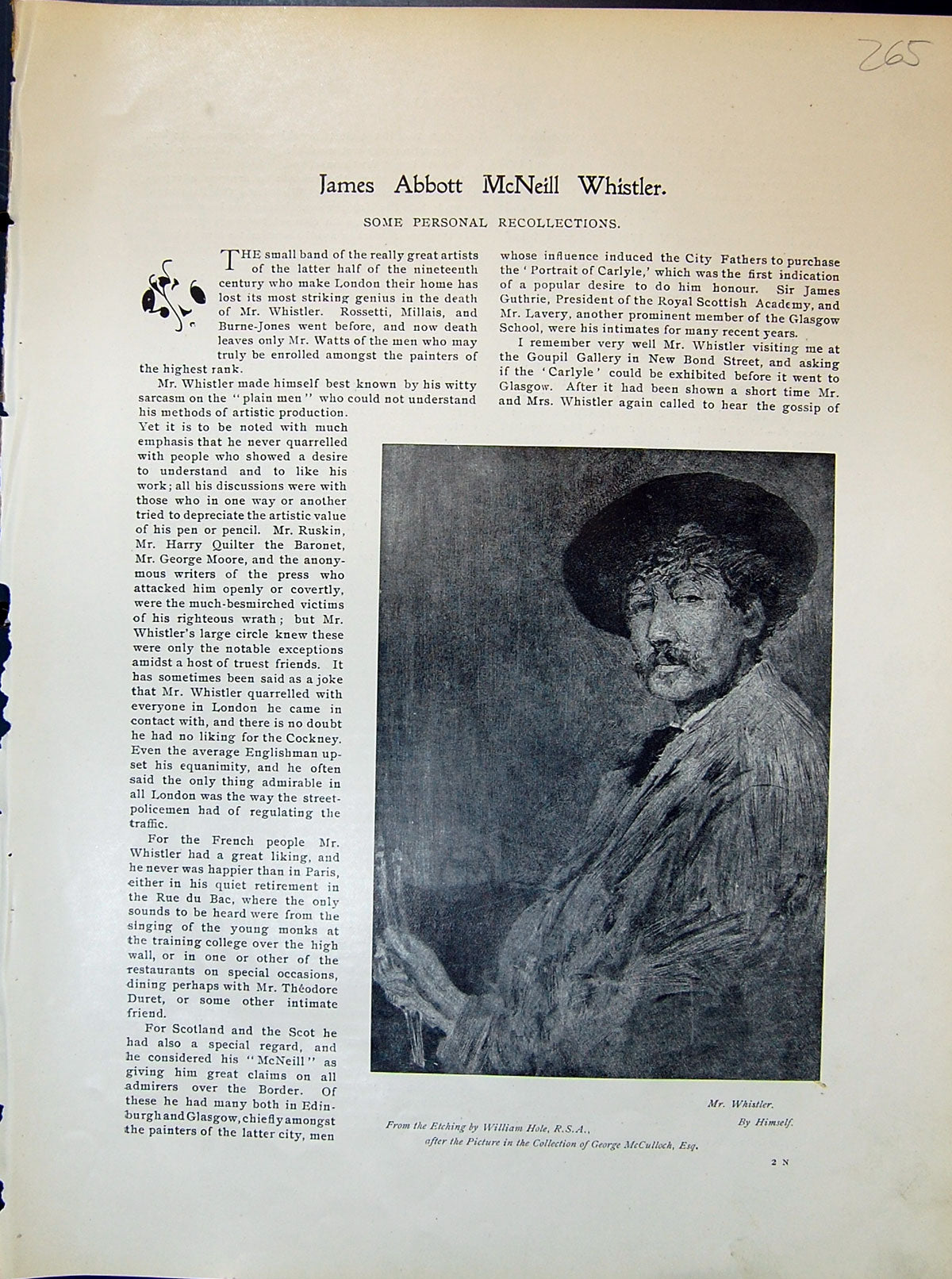 Old Self Mcneill Whistler William Hole Rue Laffitte 1903 Art Journal 20th