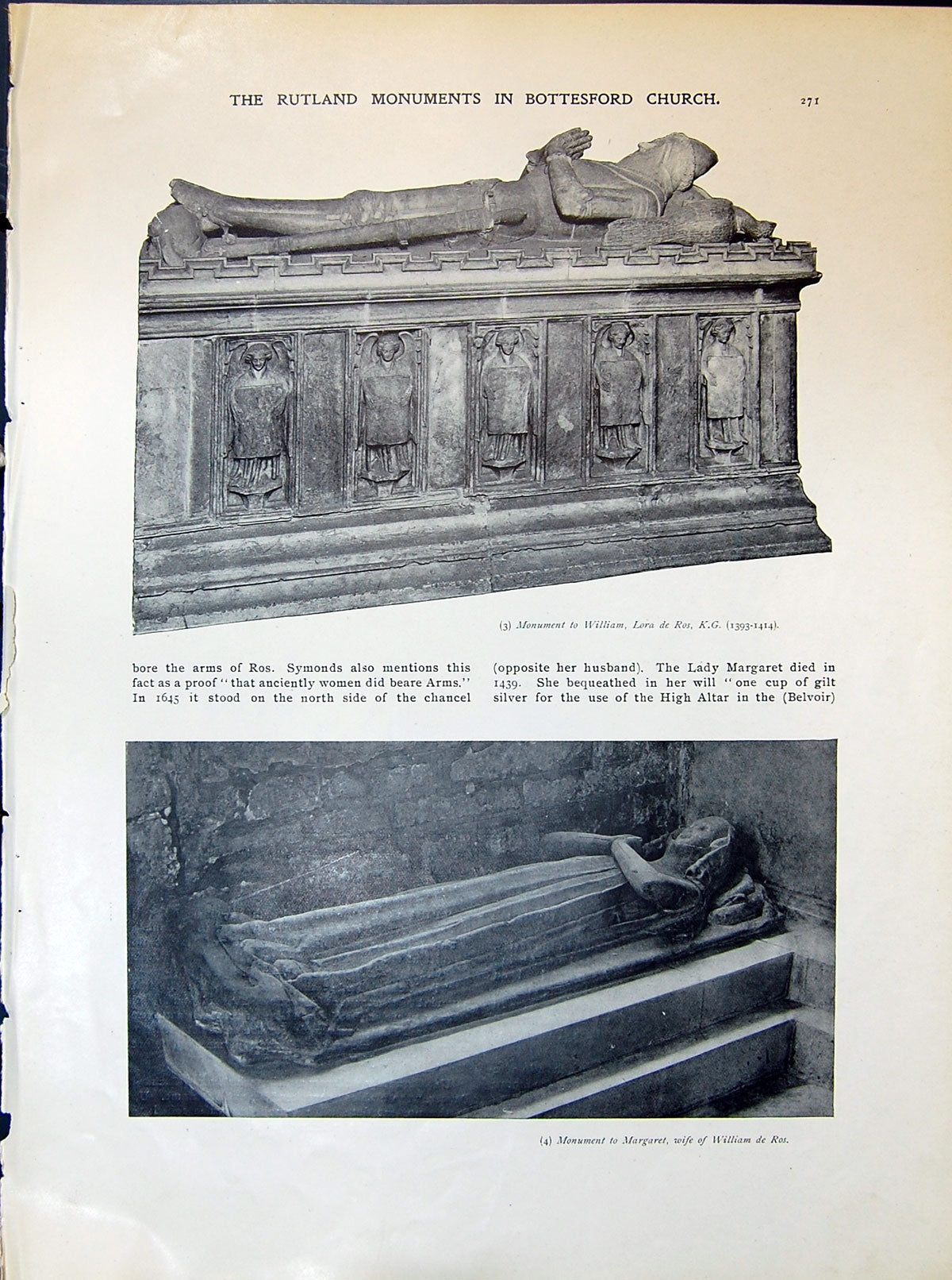 Old Monument William Lora Ros Margaret Bottesford Church Rutland 1903 20th