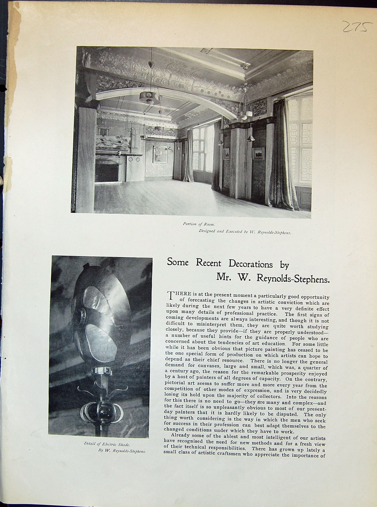 Antique Print Portion Room Reyns-Stephens Electric Shade 1903 Art Journal 20th