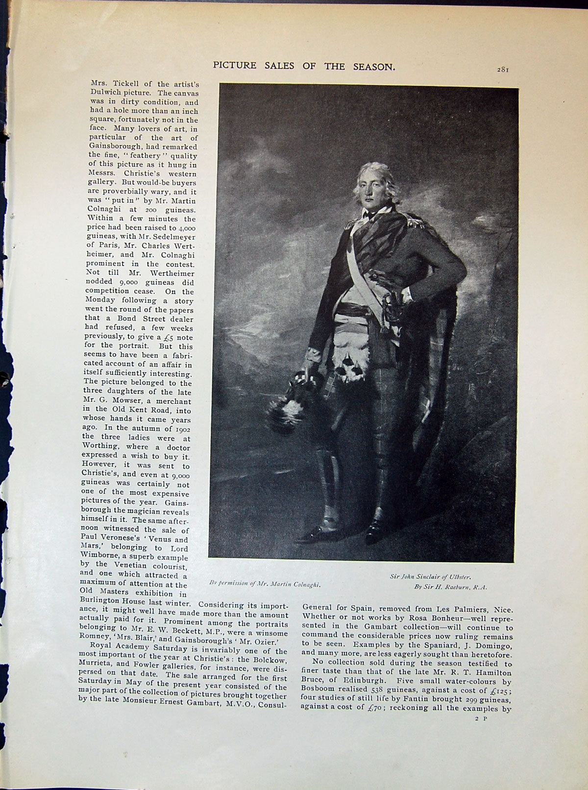 Old Portrait John Sinclair Ulbster 1903 Art Journal Colnaghi Raeburn 20th