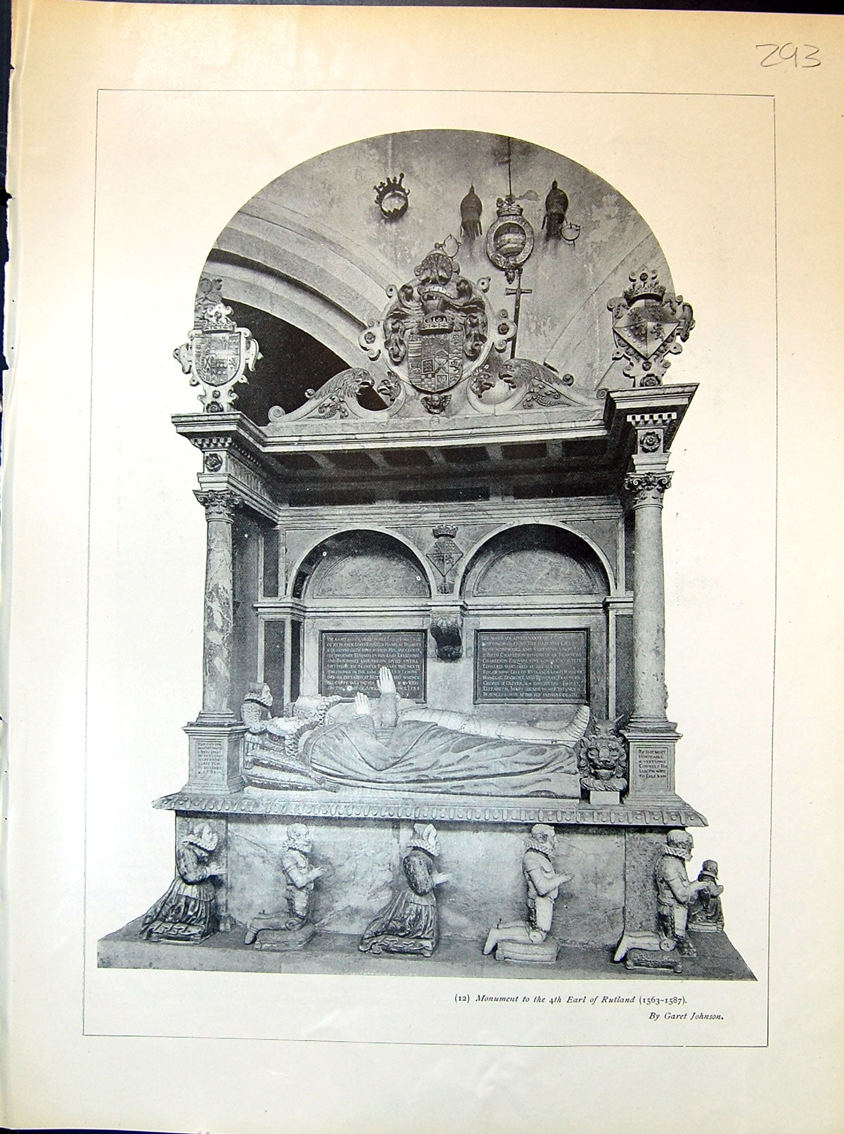 Original Old Antique Print Monument Earl Rutland Garet Johnson 1903 Art Journal