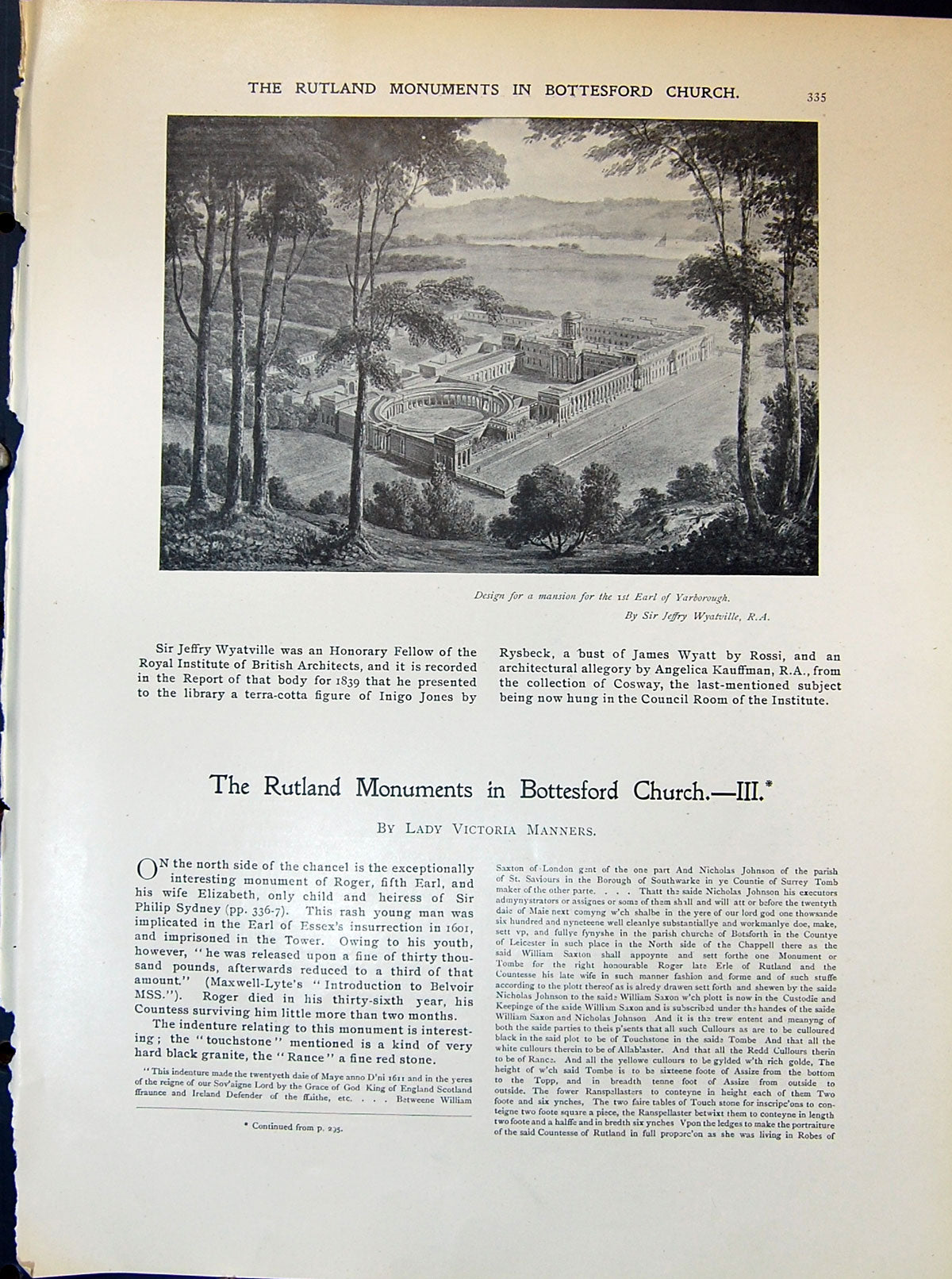 Old Design Mansion Earl Yarborough Wyatville Monument Roger Rutland