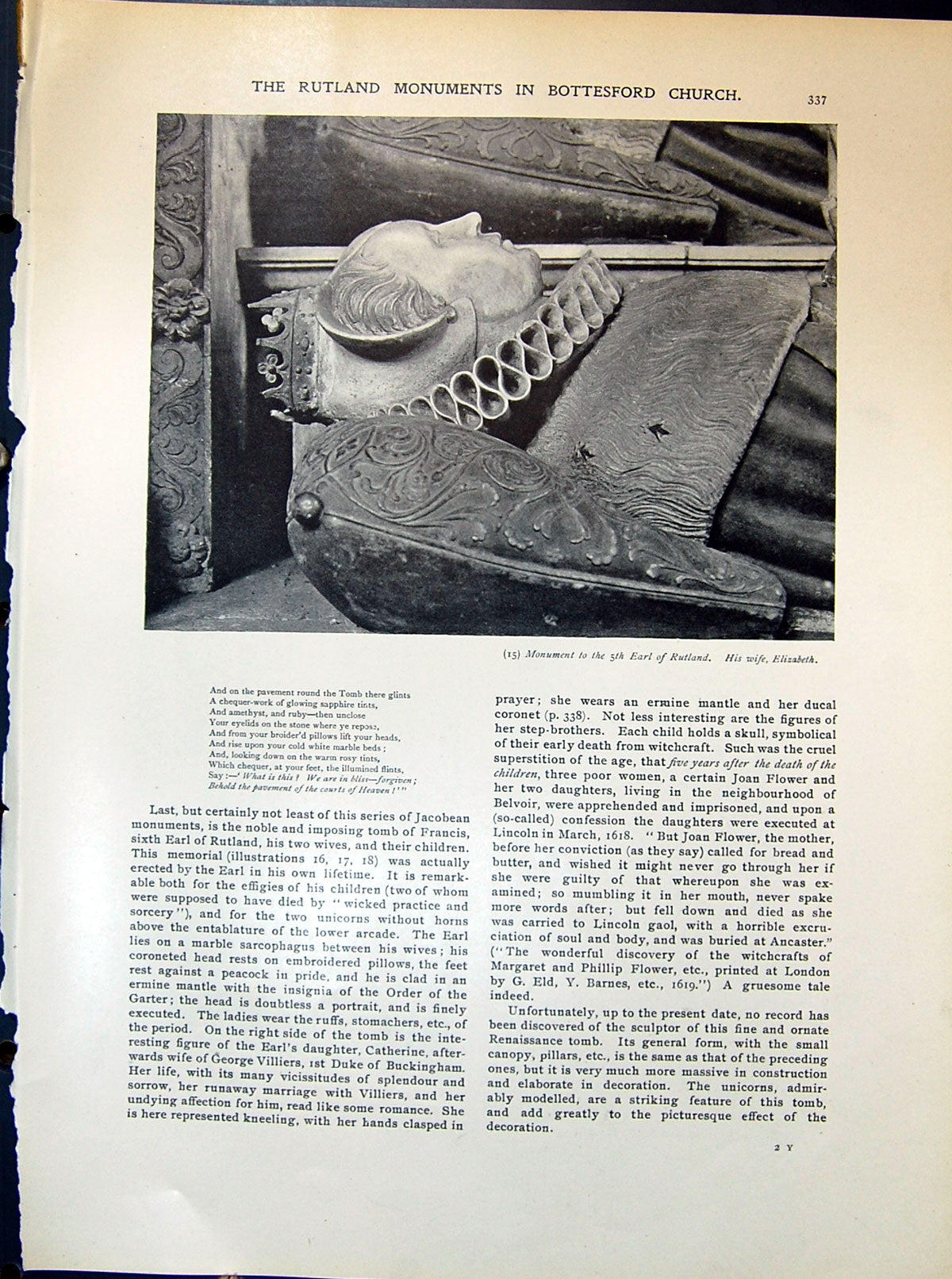 Old Monument Earl Rutland Elizabeth Children Henry Francis Ros 1903 A 20th