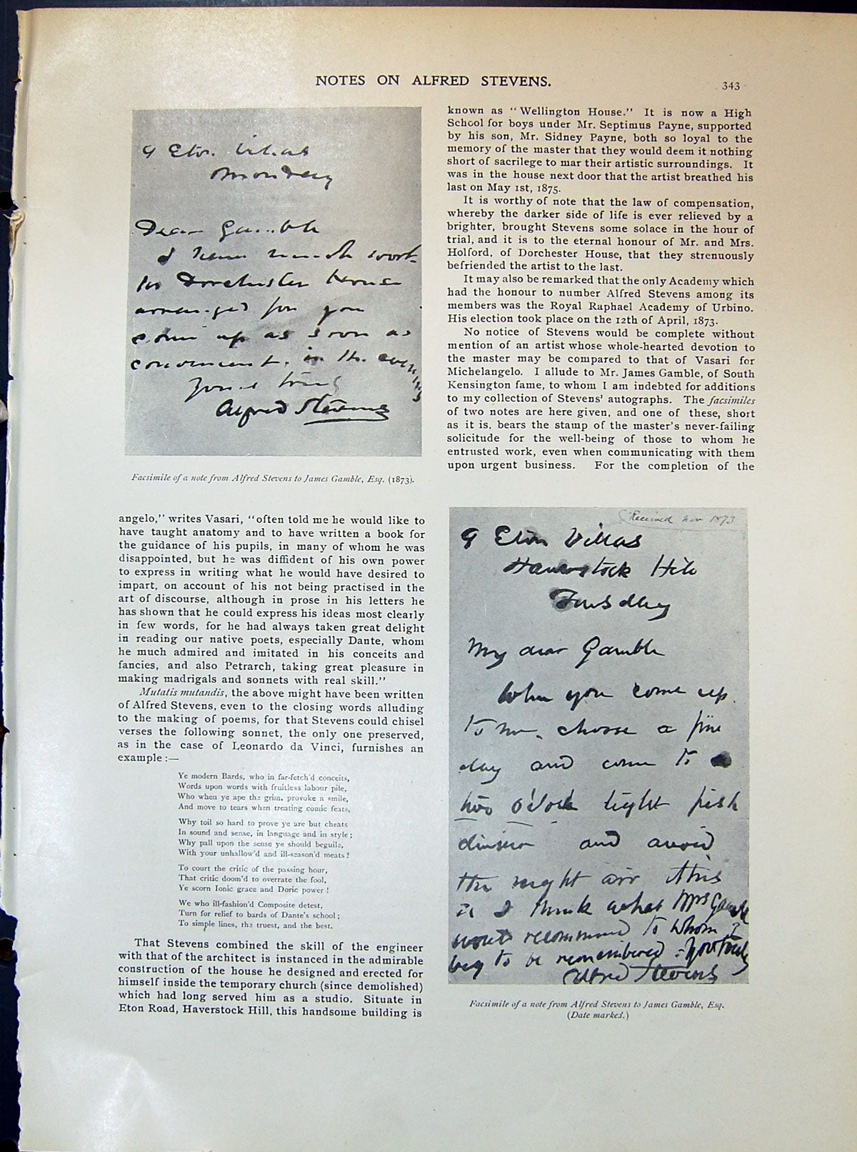 Old Facsimile Alfred Stevens James Gamble Morris-Moore 1903 Art Journ 20th
