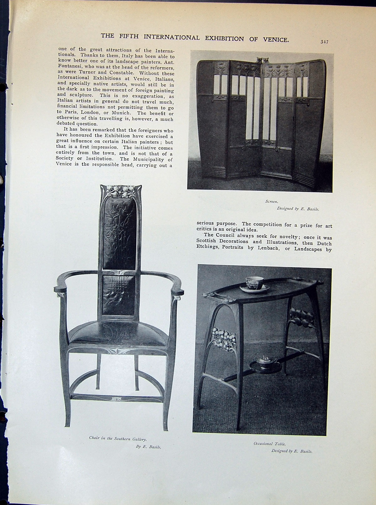 Old 1903 Art Exhibition Venice Screen Chair Occasional Table Stained 20th