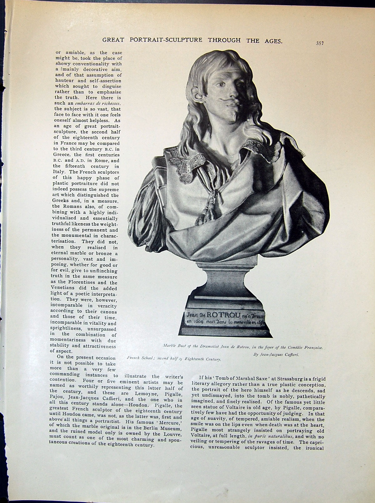 Old Marble Bust Dramatist Rotrou Comedie Francaise Voltaire Statue 19 20th