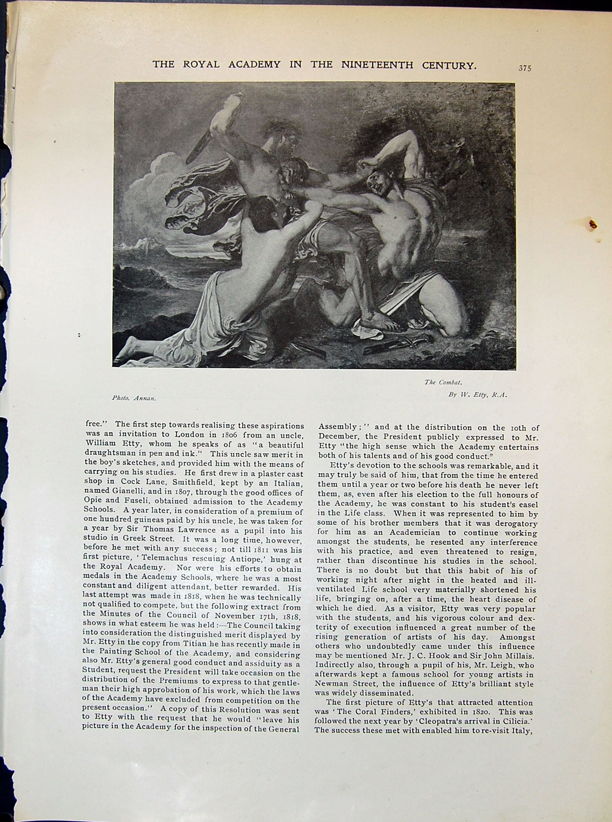 Original Old Antique Print Combat Etty Sleeping Nymphs Satyrs 1903 Art Journal