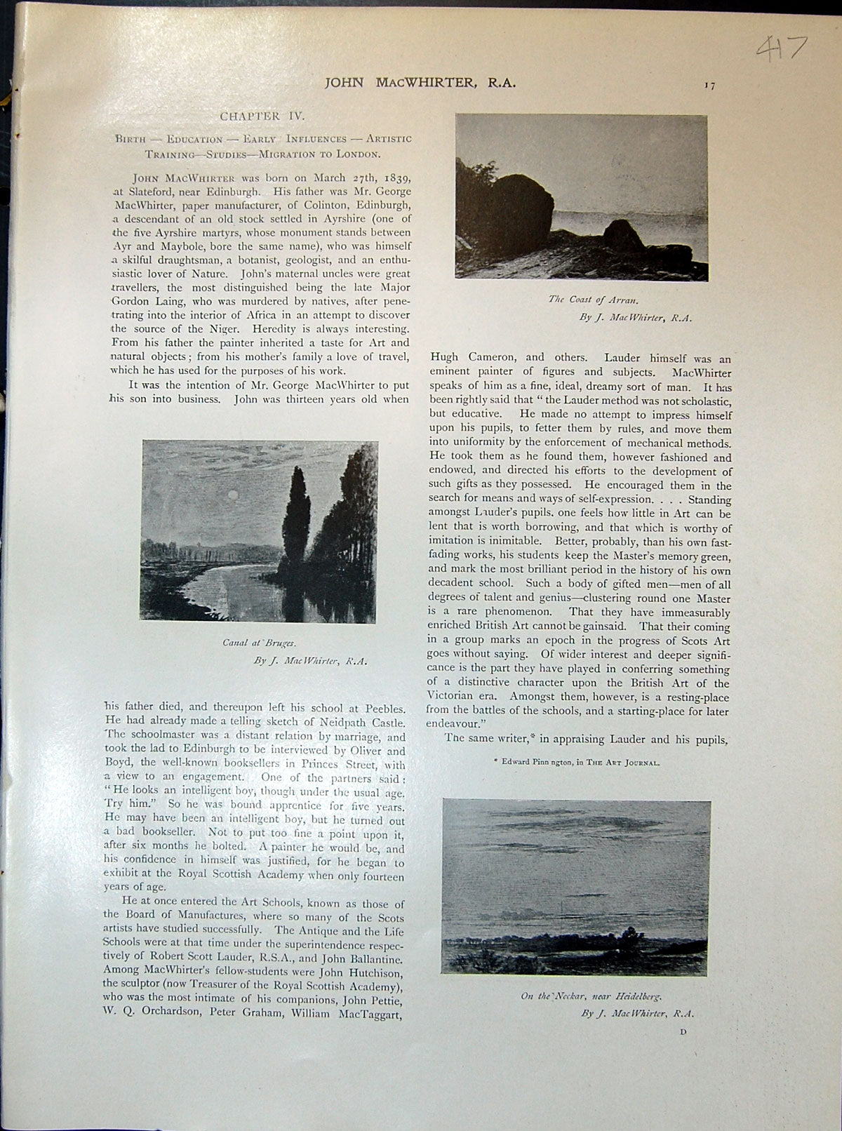 Old Coast Arran Canal Bruges Neckar Heidelberg Macwhirter Rabbit 1903 20th