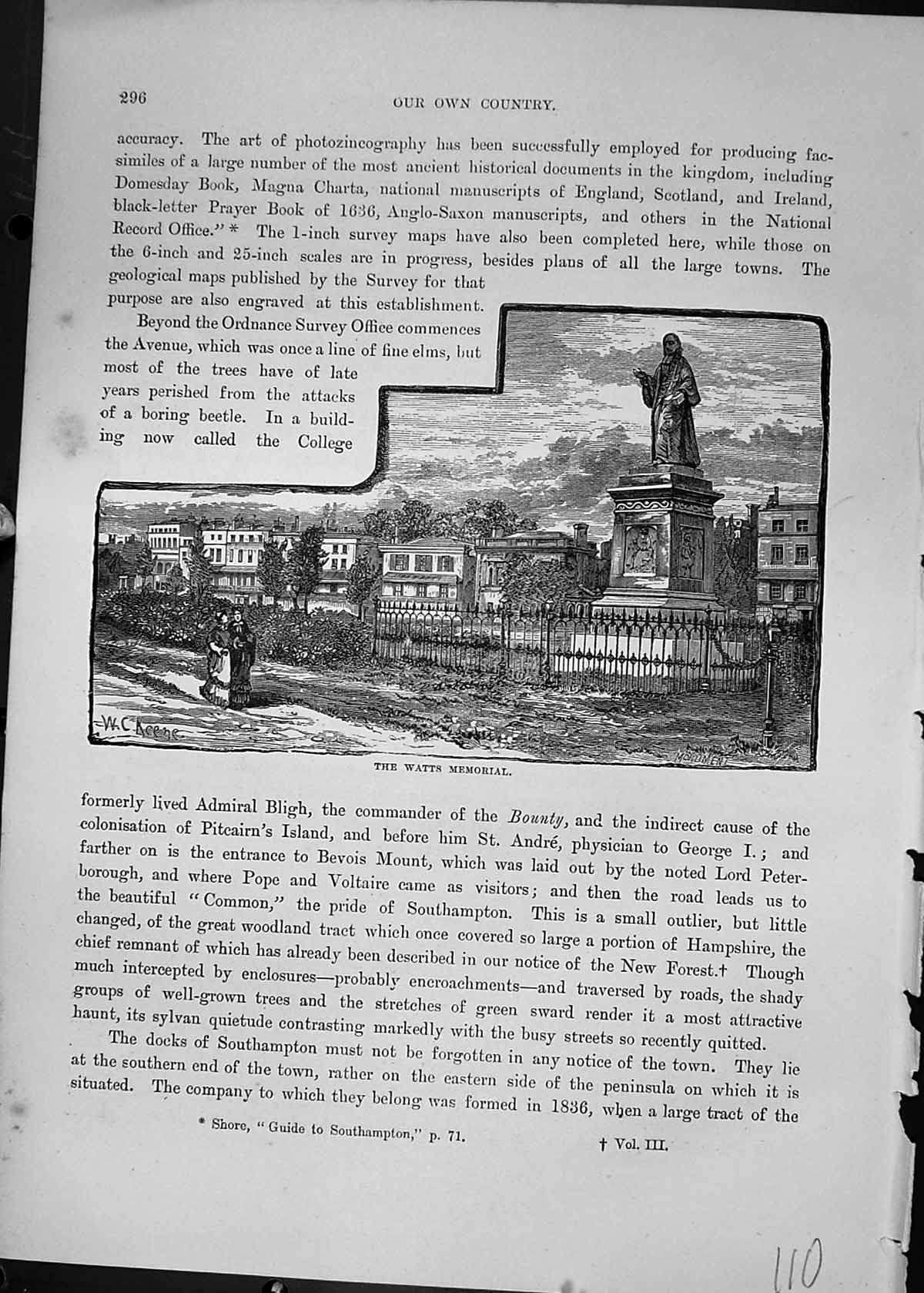 Original Old Antique Print Cassell C1882 Watts Memorial Statue Houses Victorian