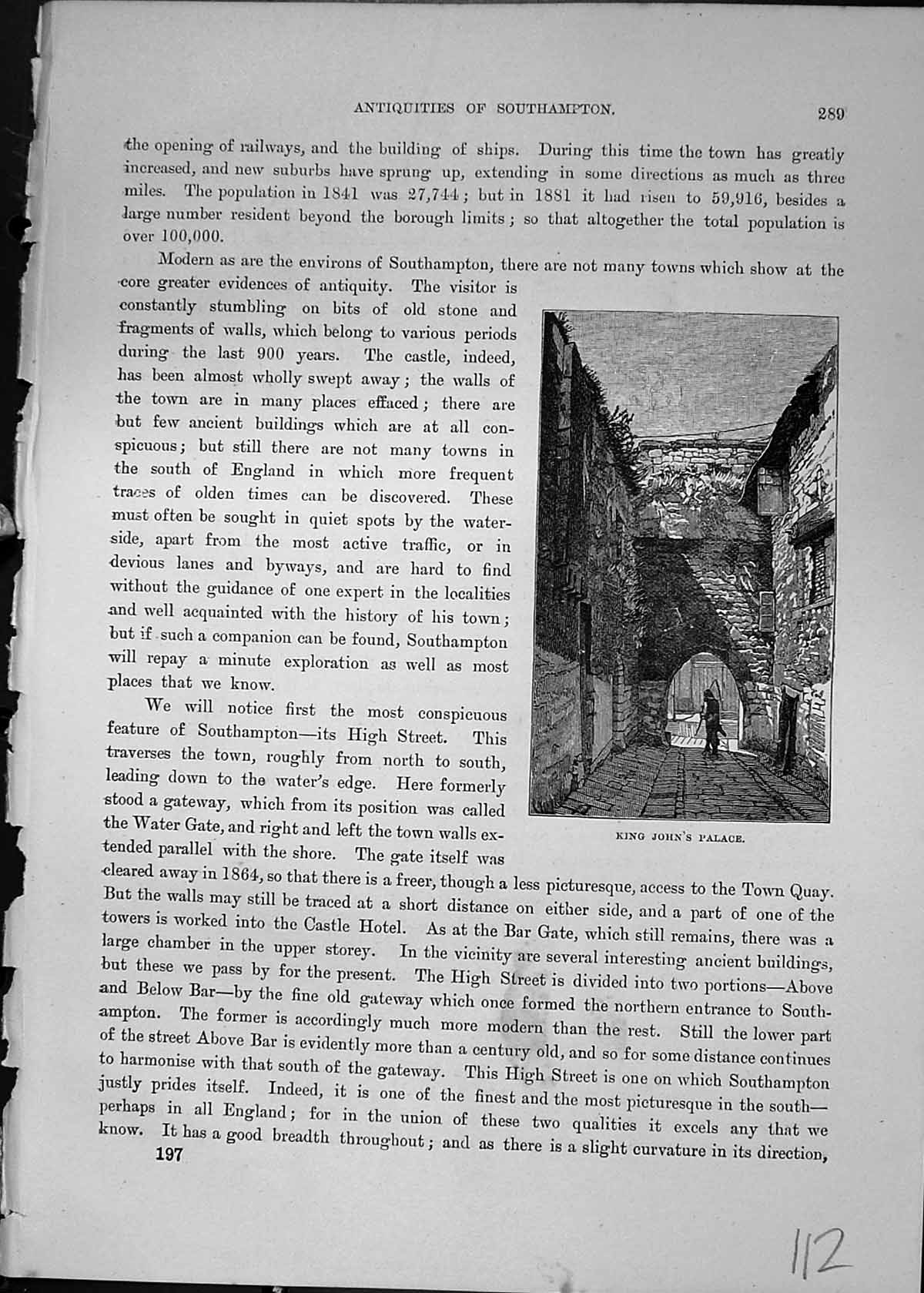 Original Old Antique Print King John'S Palace Southampton England Cassell C1882