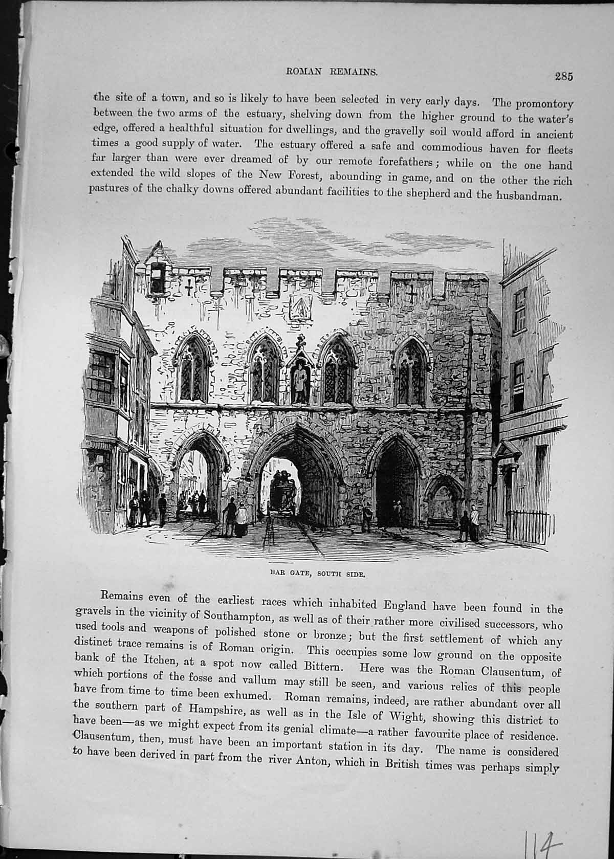 Original Old Antique Print Bar Gate South Side Architecture Cassell C1882 19th