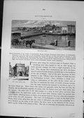 Antique Old Print Cassell C1882 Royal Pier Southampton Bar Gate North Side 19th