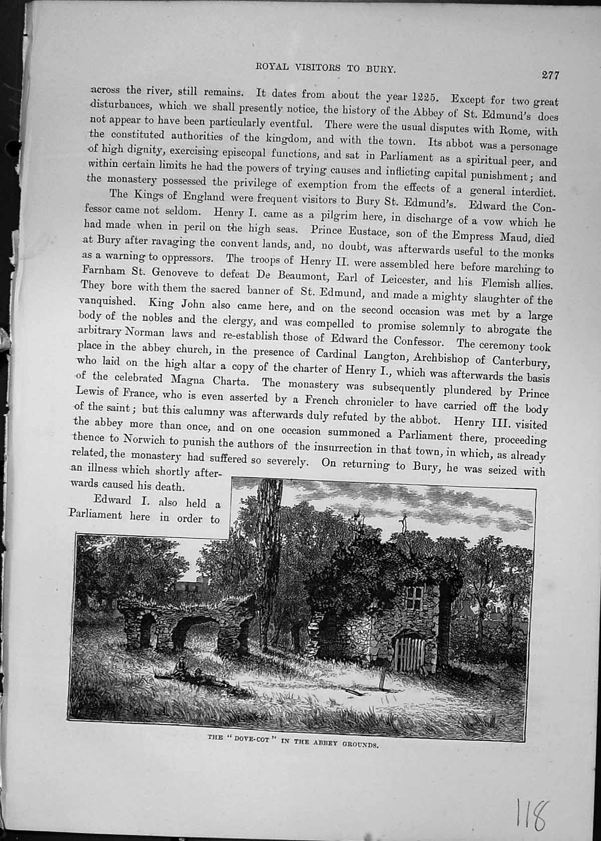 Original Old Antique Print Dove-Cot Abbey Grounds Bury Cassell C1882 Victorian