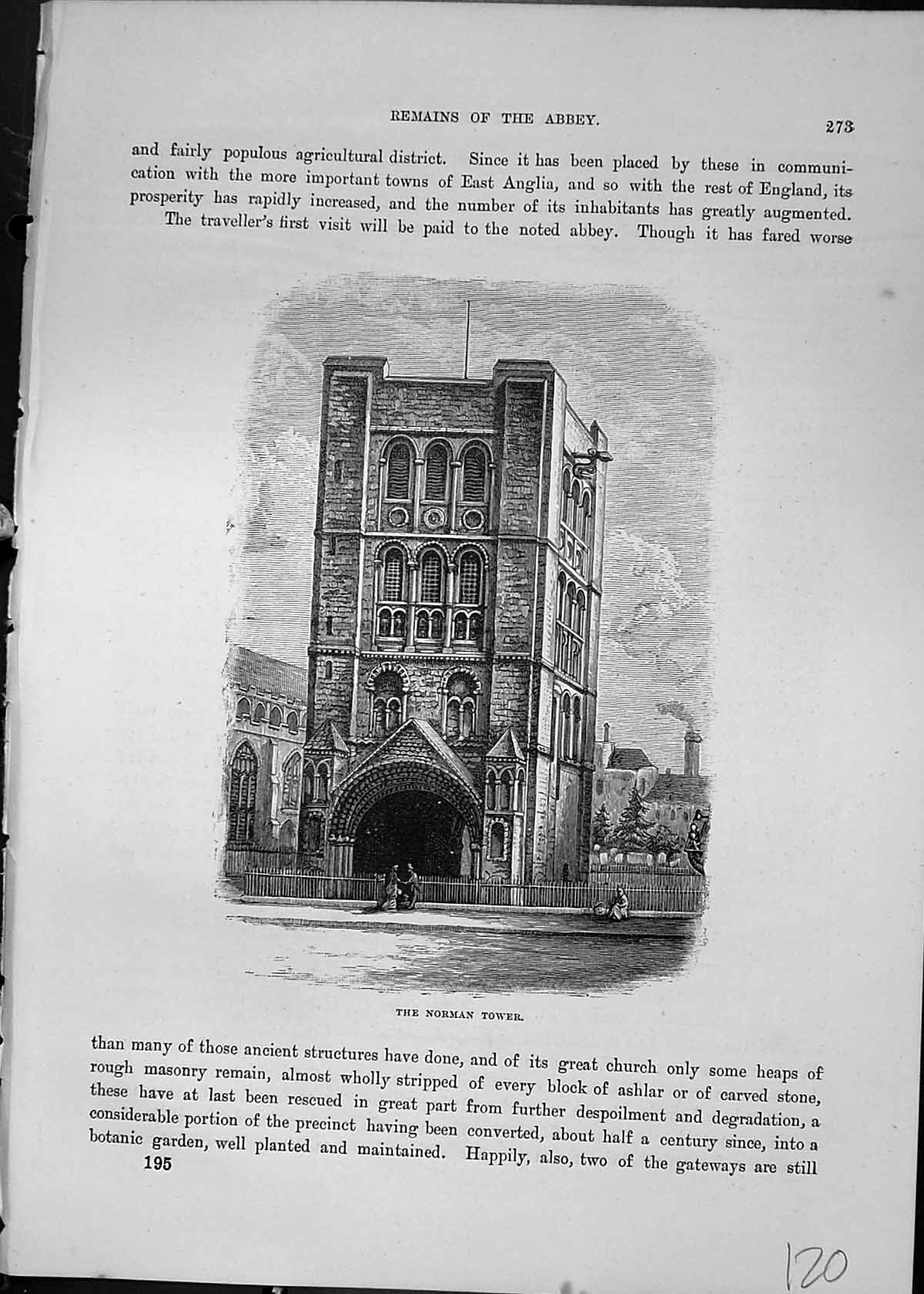 Original Old Antique Print Norman Tower Abbey Bury Architecture Cassell C1882