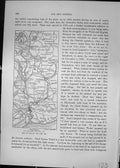 Old Antique Print Cassell C1882 Map Raglan River Usk Newport Abergavenny 19th