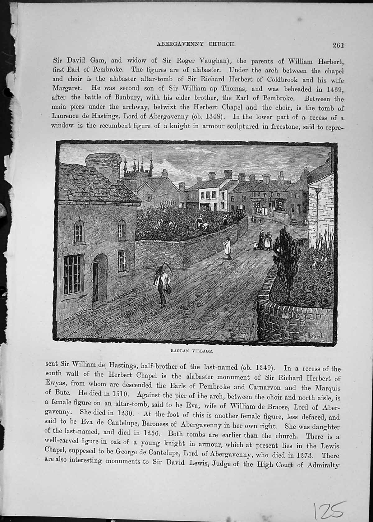 Original Old Antique Print Raglan Village Street Scene Cassell C1882 Victorian