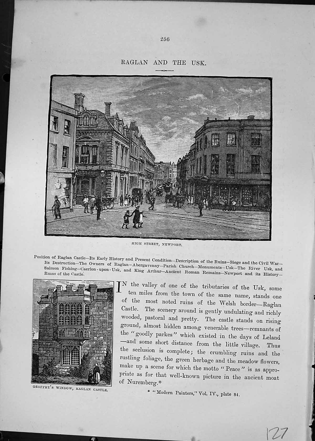 Old Print High Street Newport Gefry'S Window Raglan Castle Cassell C1882 19th