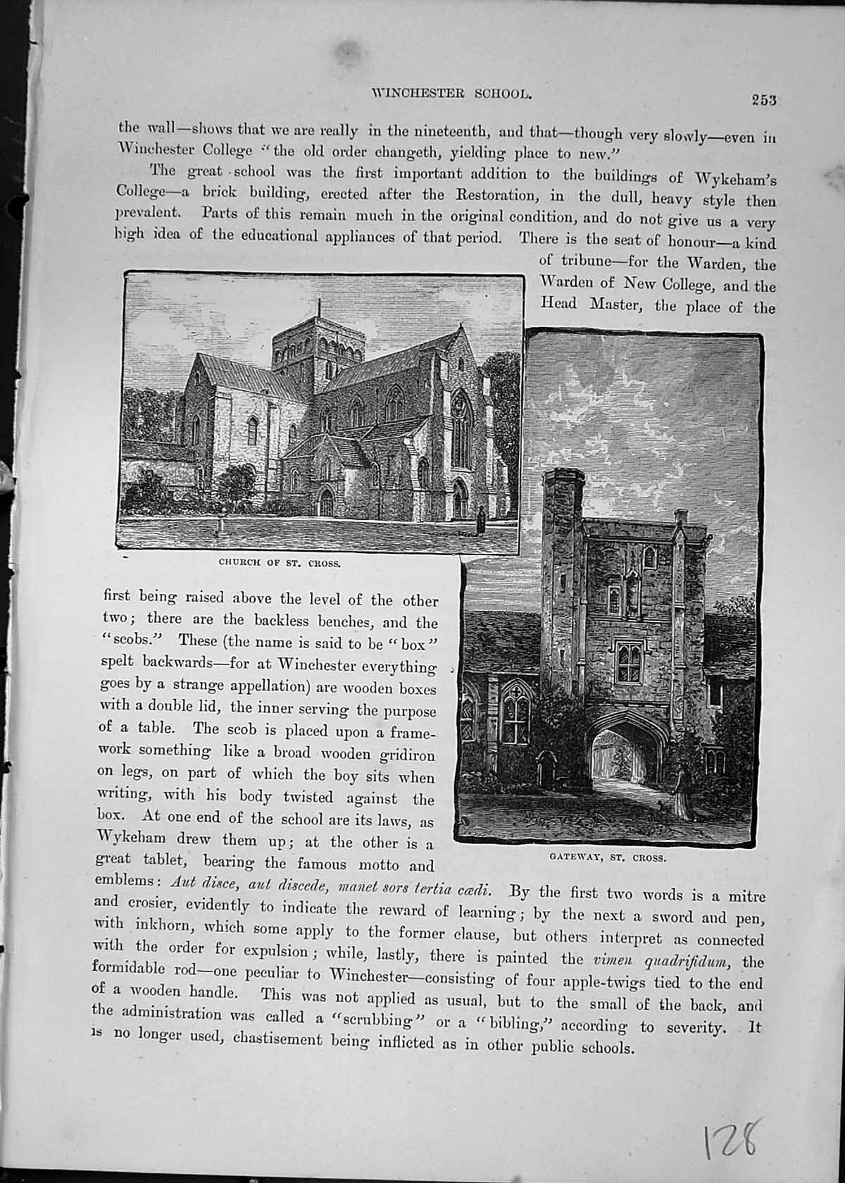 Old Print Church St. Cross Gateway Winchester Architecture Cassell C1882 19th