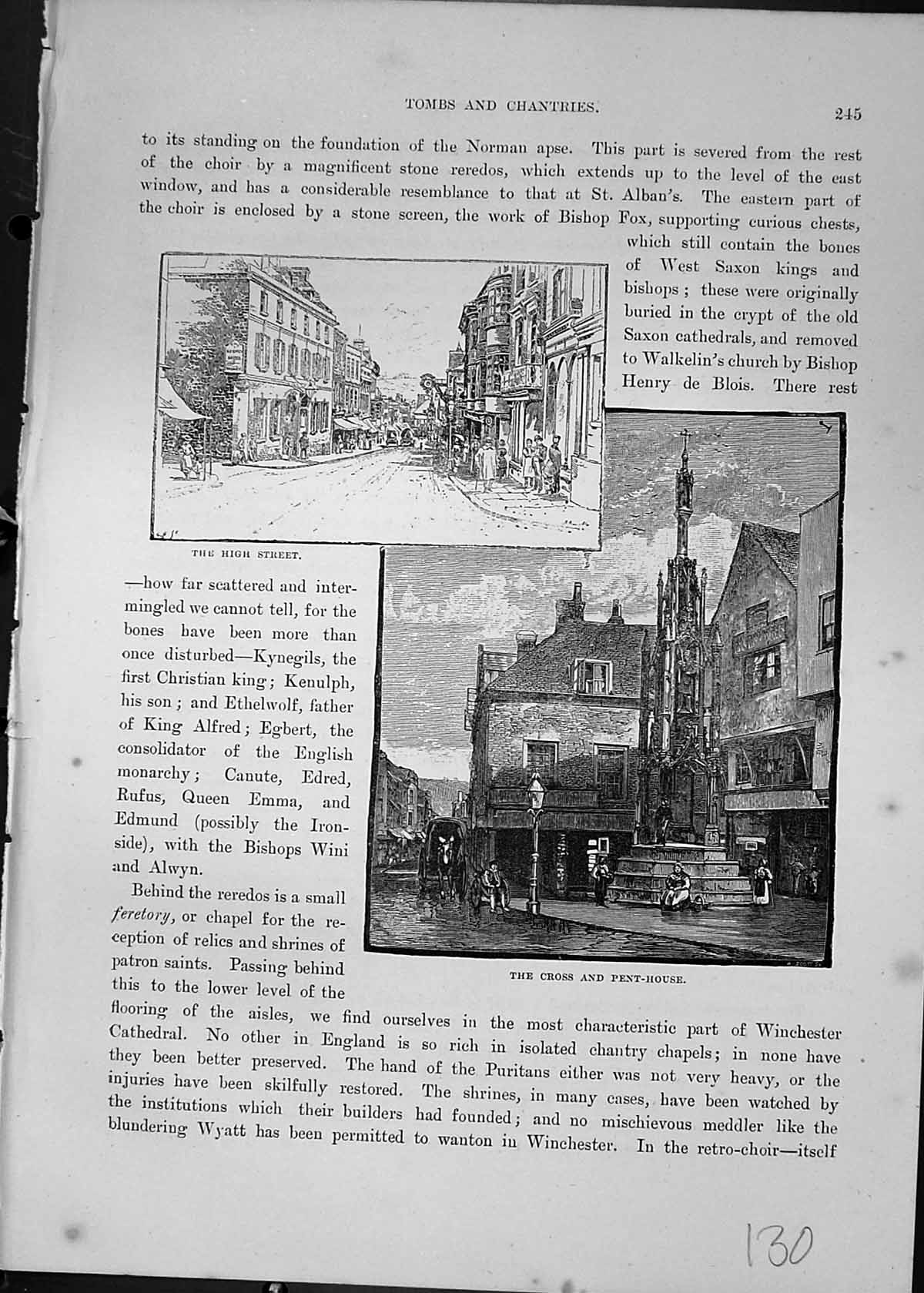 Old Print High Street Cross Pent-House England Architecture Cassell C1882 19th