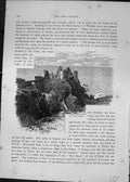 Original Old Antique Print Dunluce Castle Ruins England Cassell C1882 Victorian