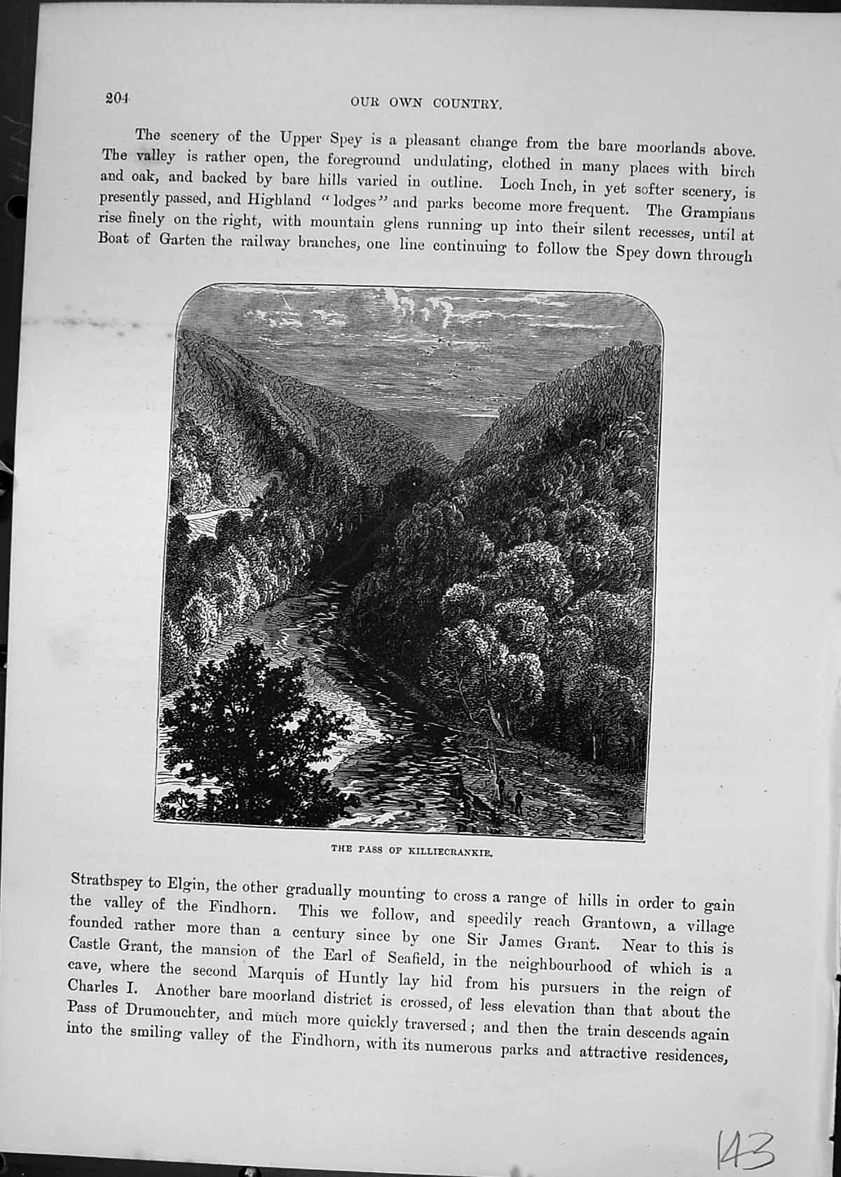 Original Old Antique Print Pass Killiecrankie Trees Mountains Cassell C1882