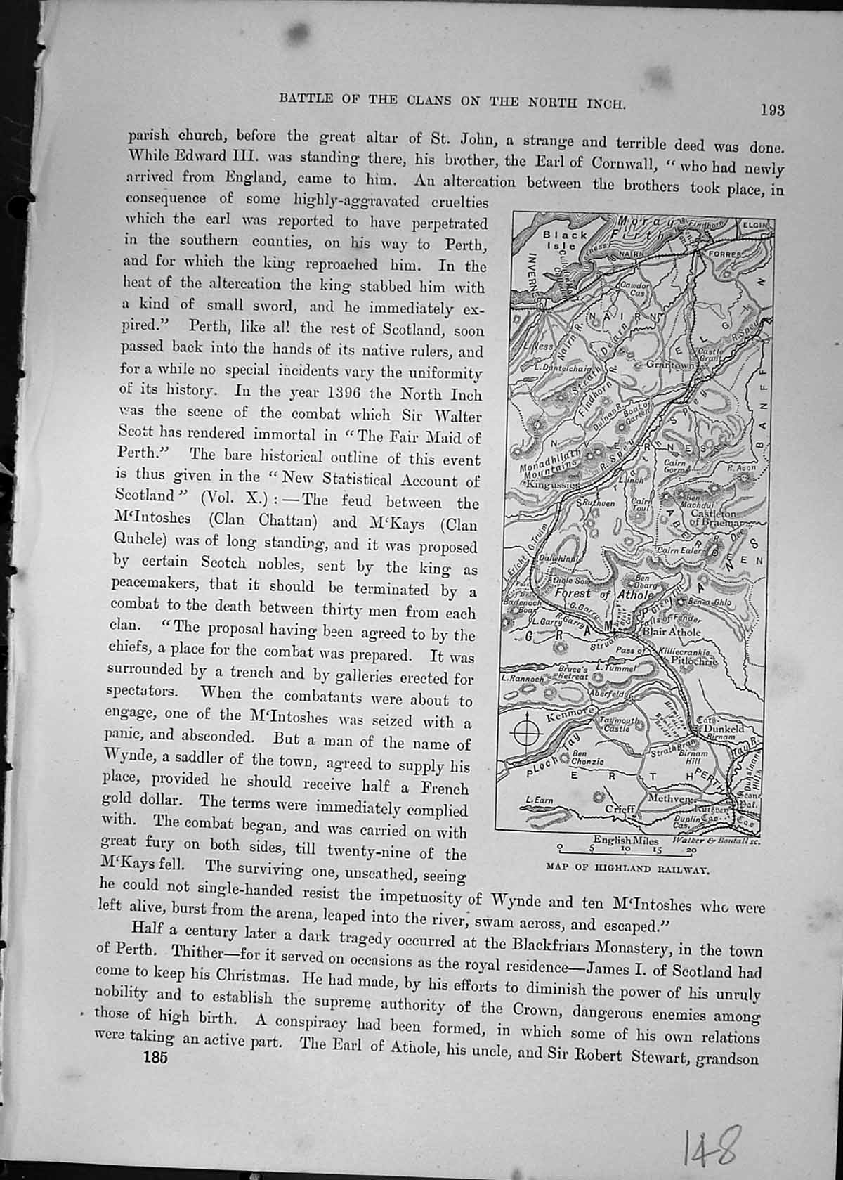 Old Map Highland Railway Scotland Perth Inverness Forres Cassell C188 Victorian