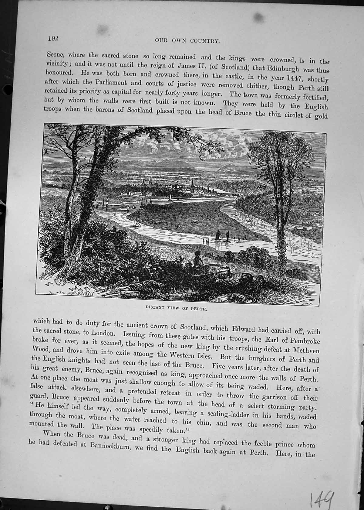 Original Old Antique Print View Perth Scotland River Boats Cassell C1882 19th