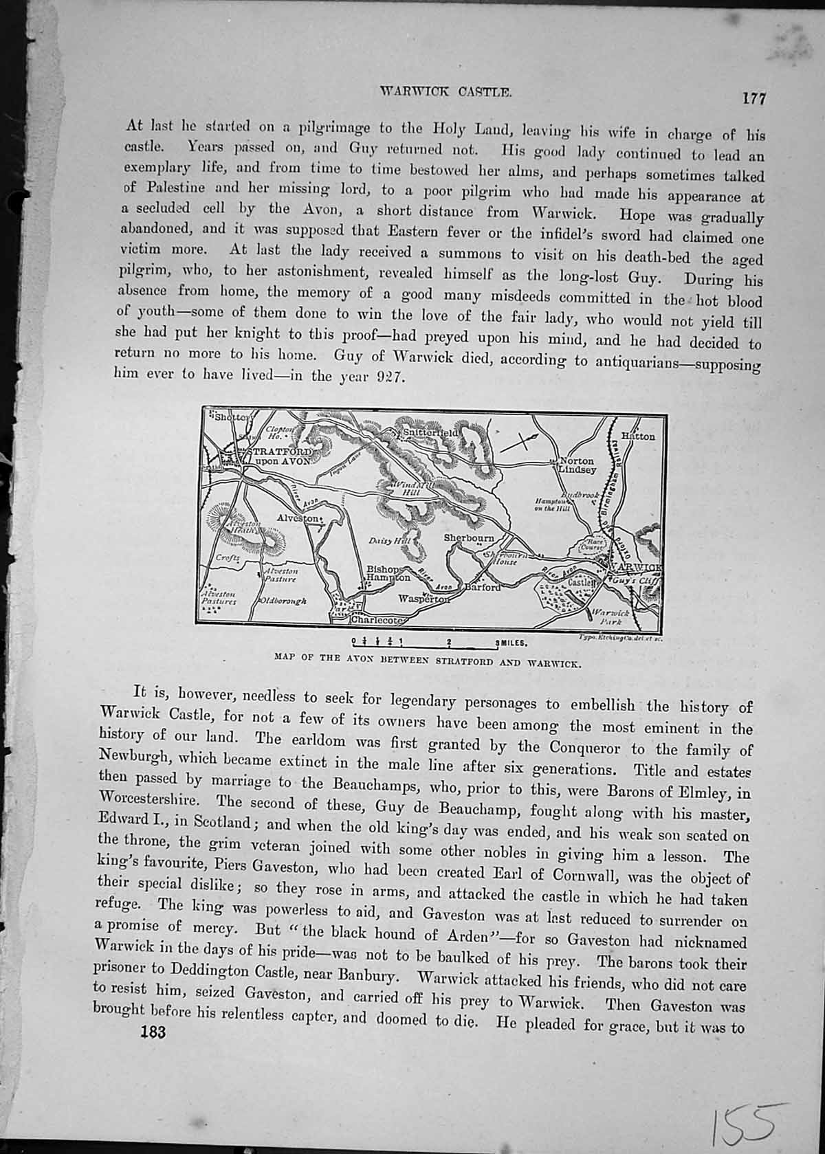 Old Antique Print Map River Avon Between Stratford Warwick Cassell C1882 19th