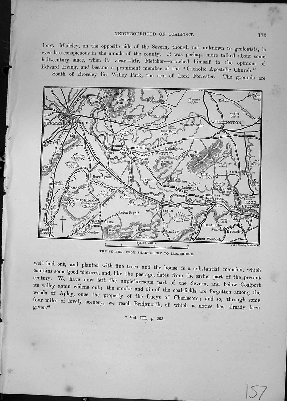 Old Antique Print Map River Servern Shrewsbury Ironbridge Cassell C1882 19th