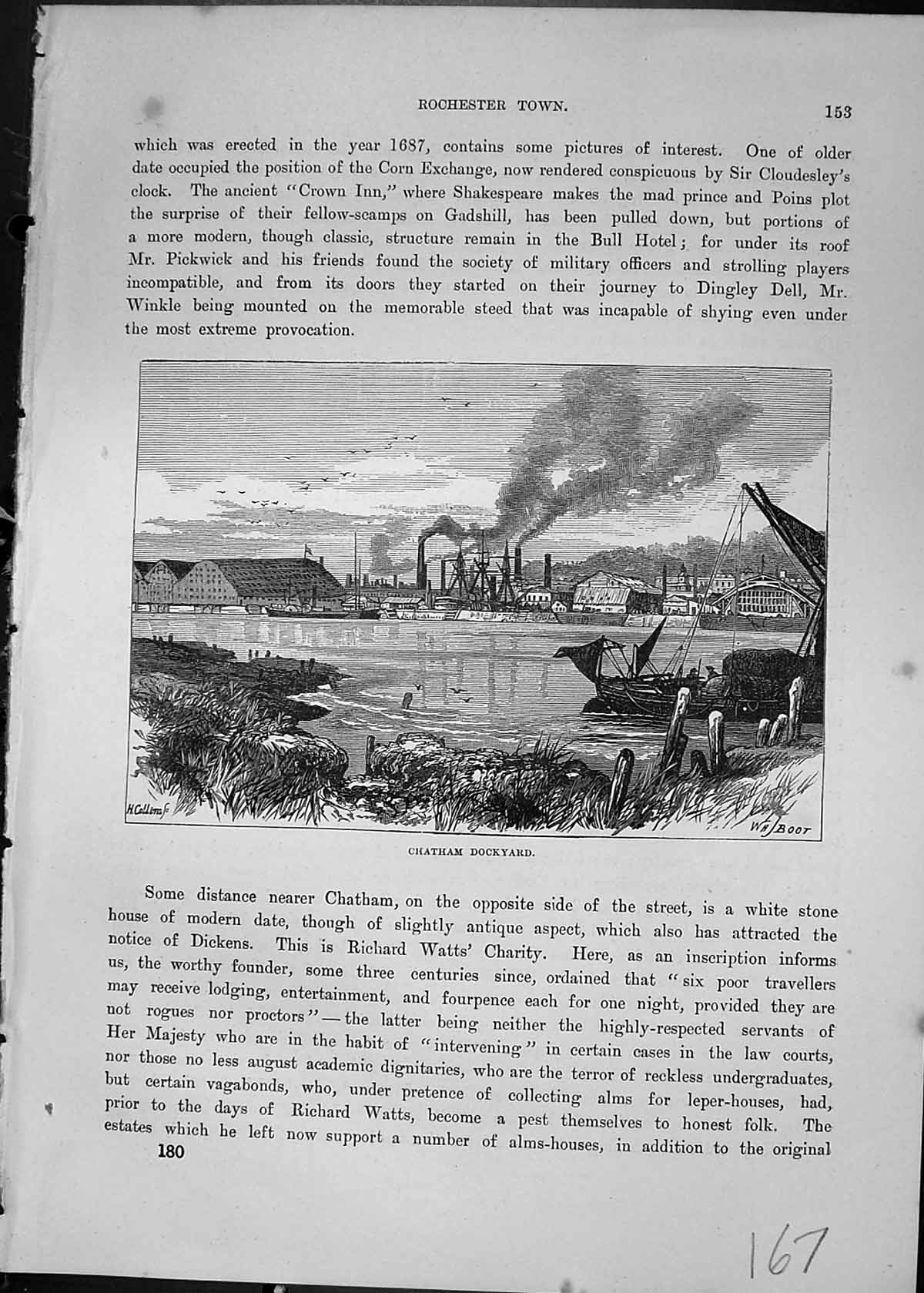Original Old Antique Print Chatham Dockyard Ships Boats England Cassell C1882