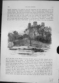 Original Old Antique Print Rochester Castle River Medway Boats Cassell C1882