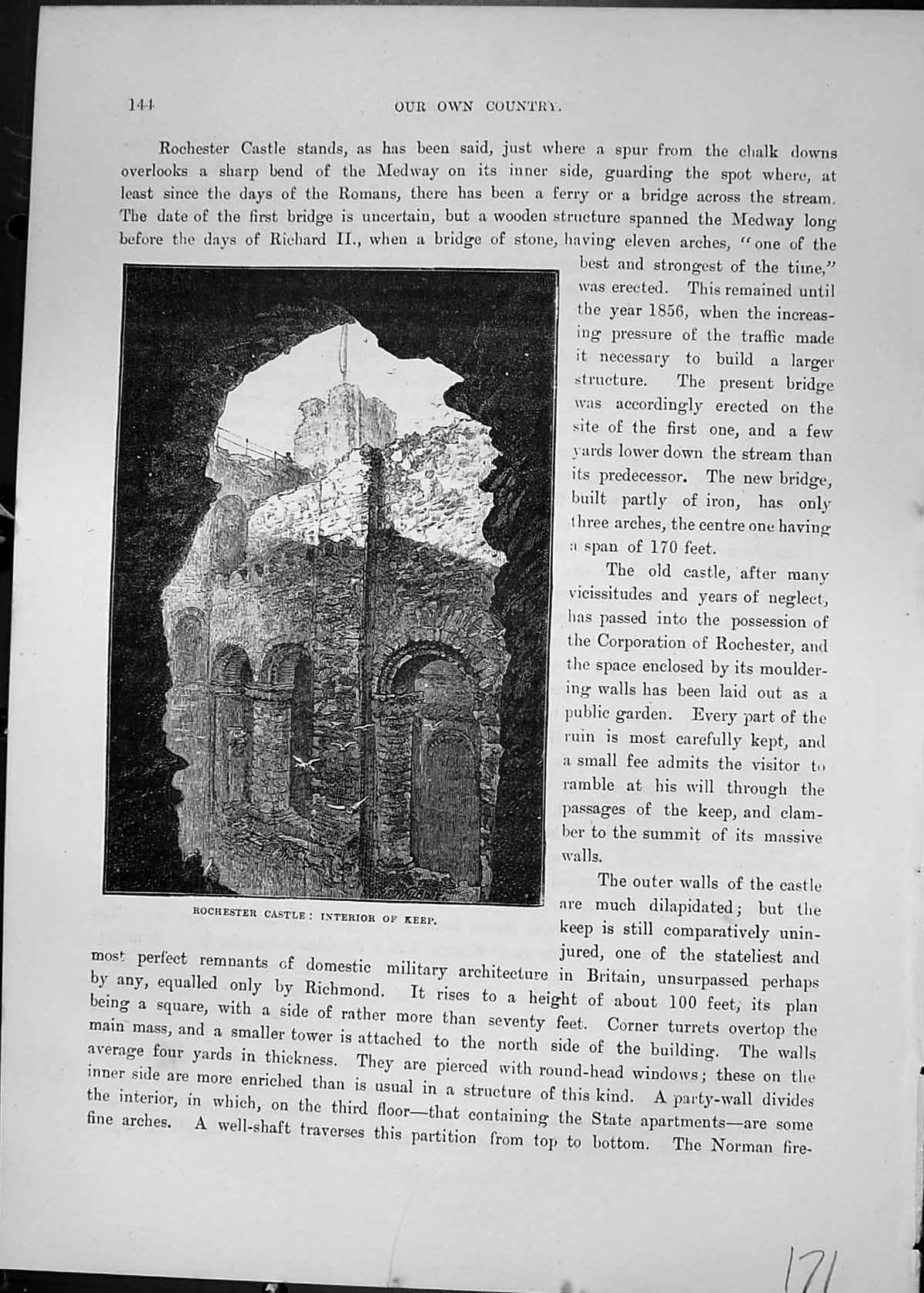 Antique Old Print Rochester Castle Interior Keep Architecture Cassell C1882