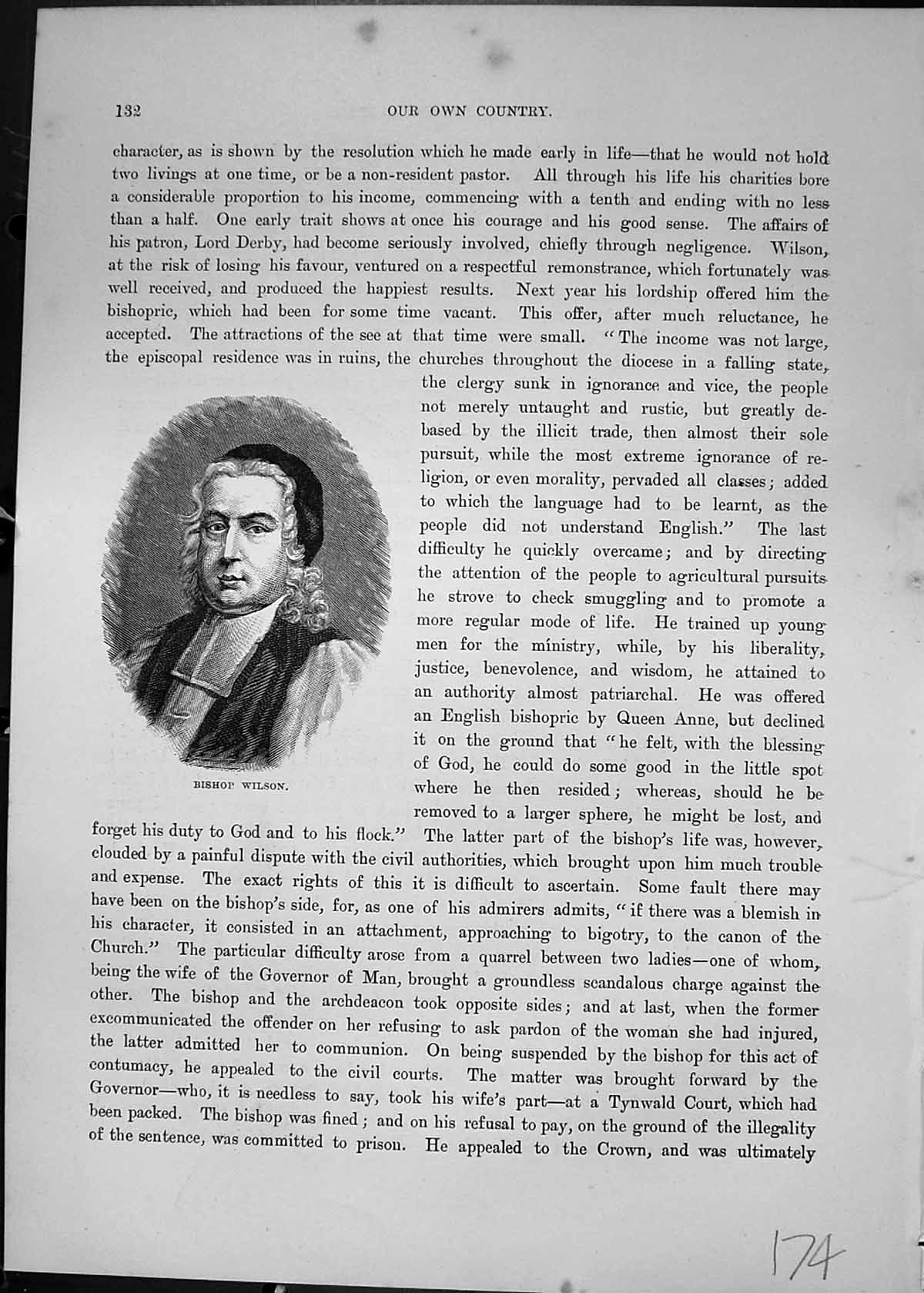 Original Old Antique Print Portrait Bishop Wilson Cassell C1882 19th