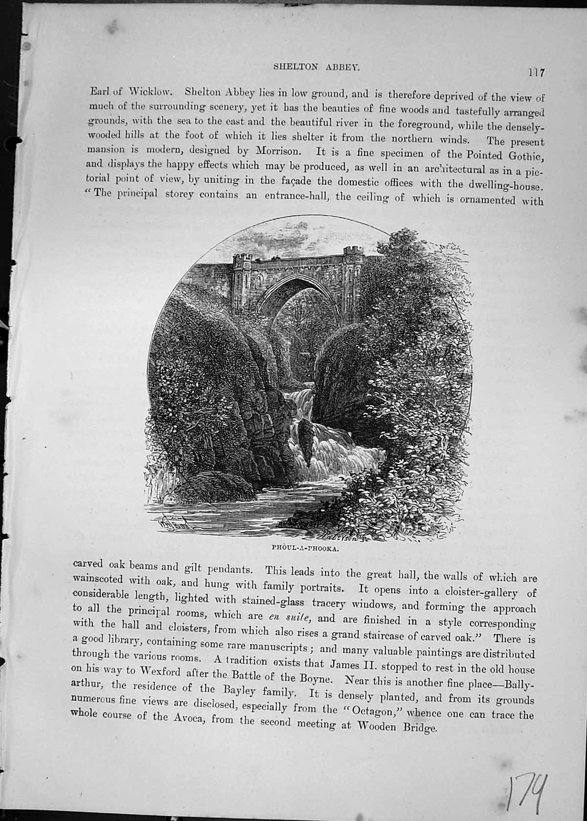 Original Old Antique Print Phoul-A-Phooka River Bridge Cassell C1882 Victorian
