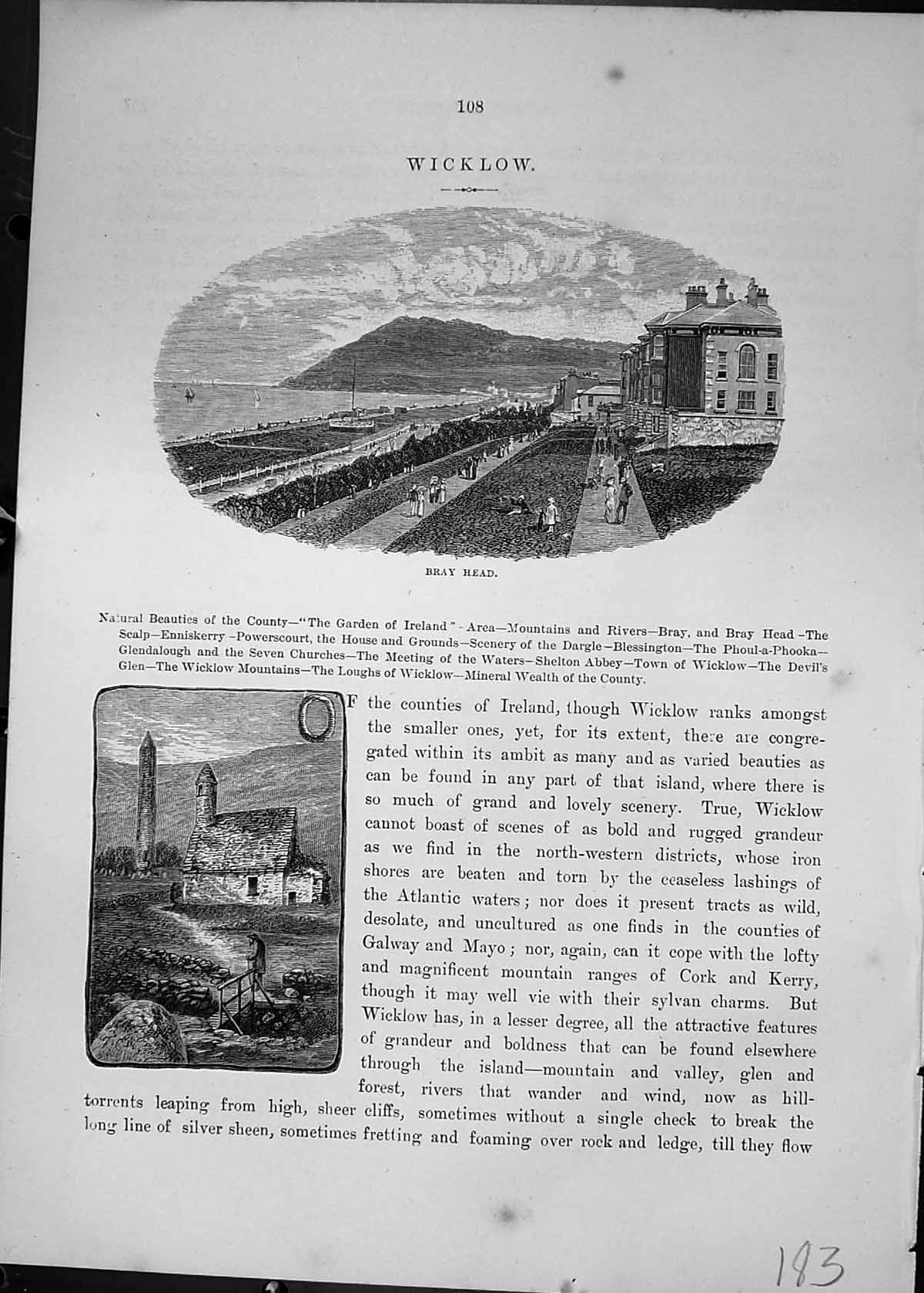 Original Old Antique Print Cassell C1882 Wicklow Bray Head Sea Ireland 19th