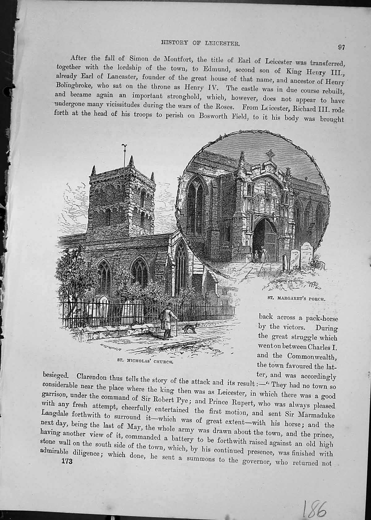 Antique Print St. Nicholas Church Margaret'S Porch Leicester Cassell C1882 19th