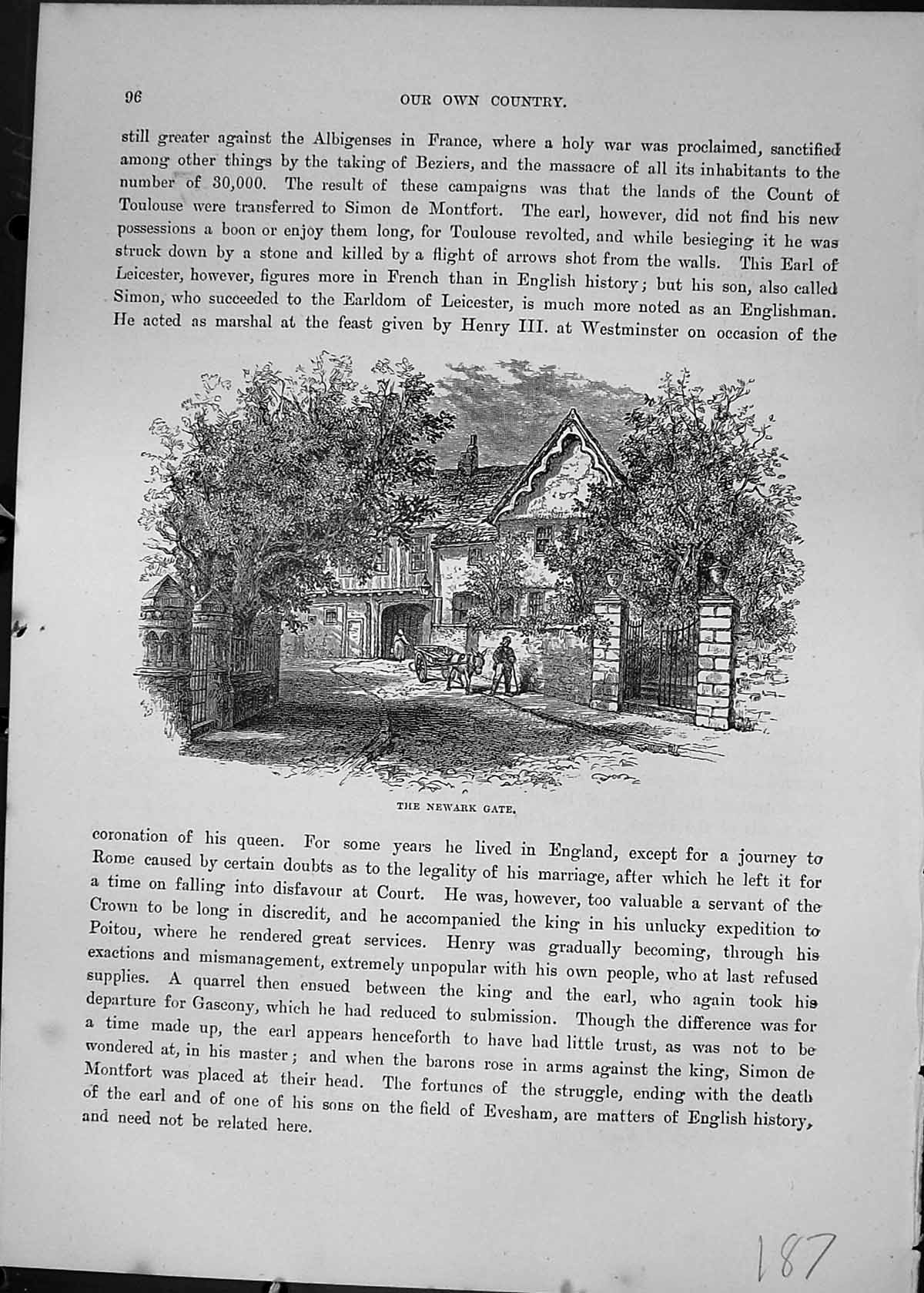 Original Old Antique Print Newark Gate House Cassell C1882 19th