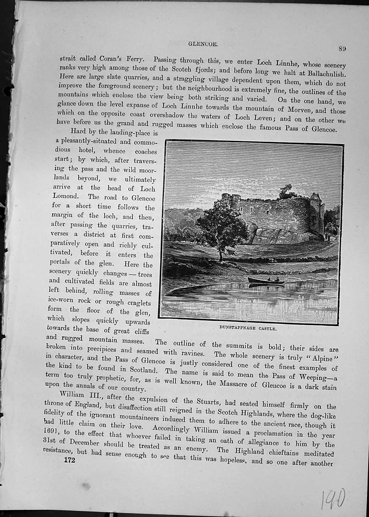 Original Old Antique Print Dunstaffnage Castle Glencoe Scotland Cassell C1882