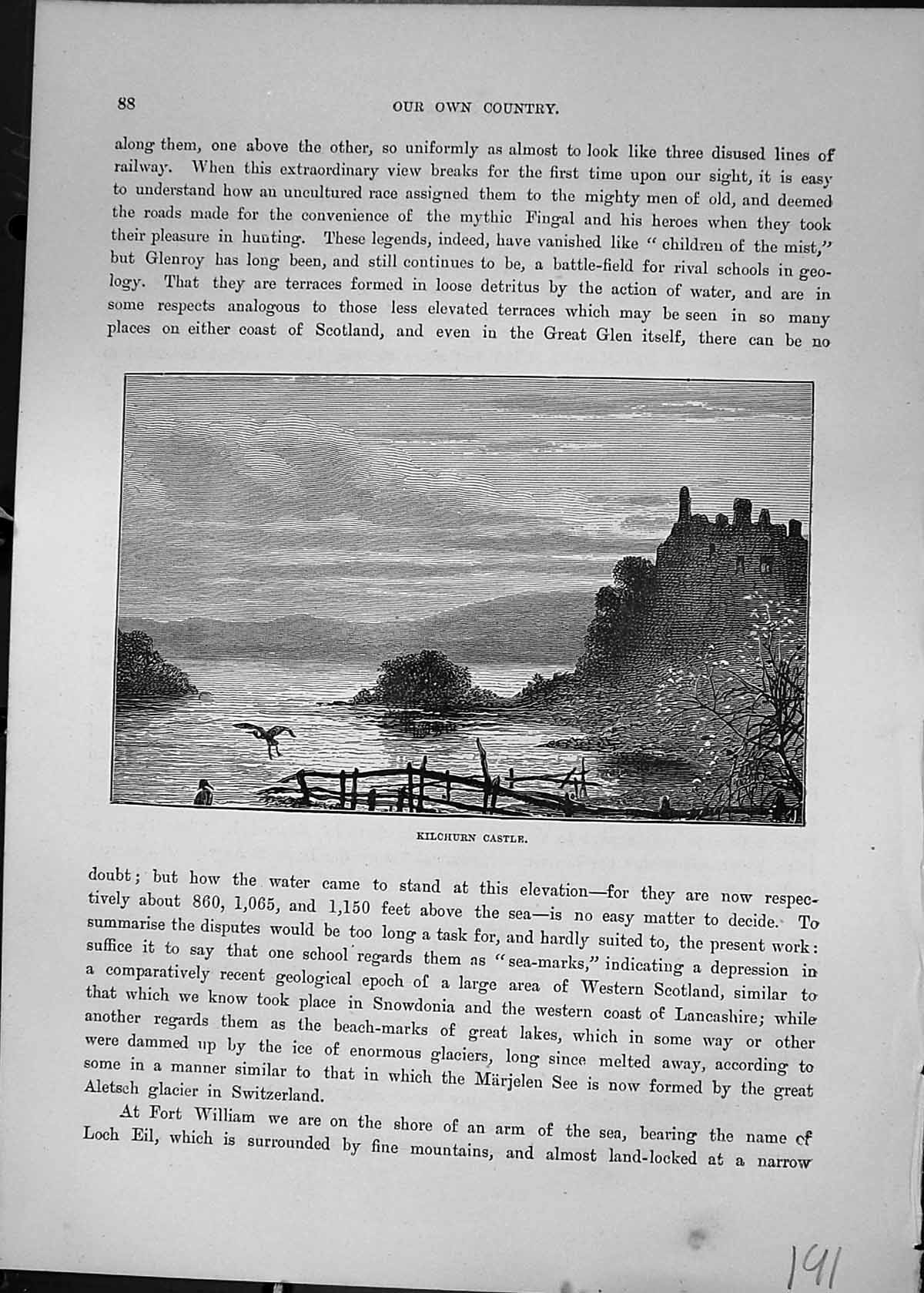 Original Old Antique Print Kilchurn Castle Scotland Cassell C1882 Victorian