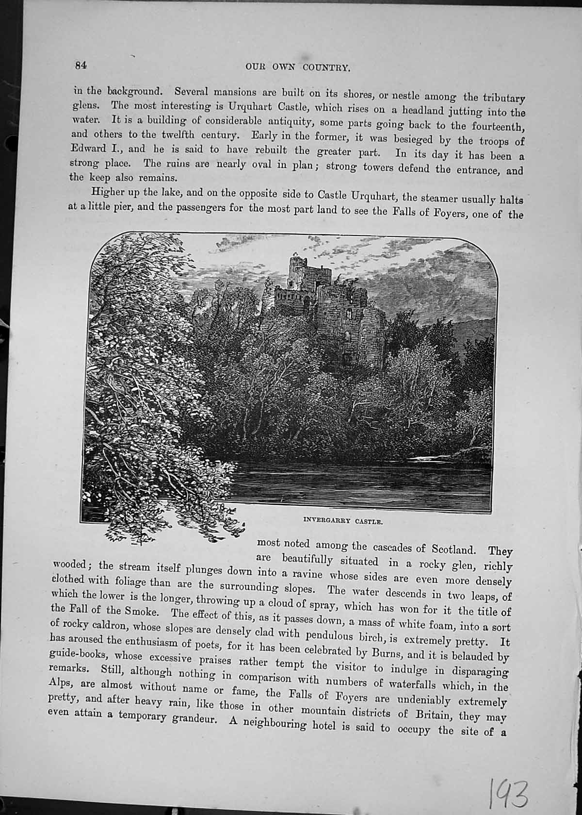 Antique Old Print Invergarry Castle Scotland Trees Mountains Cassell C1882 19th