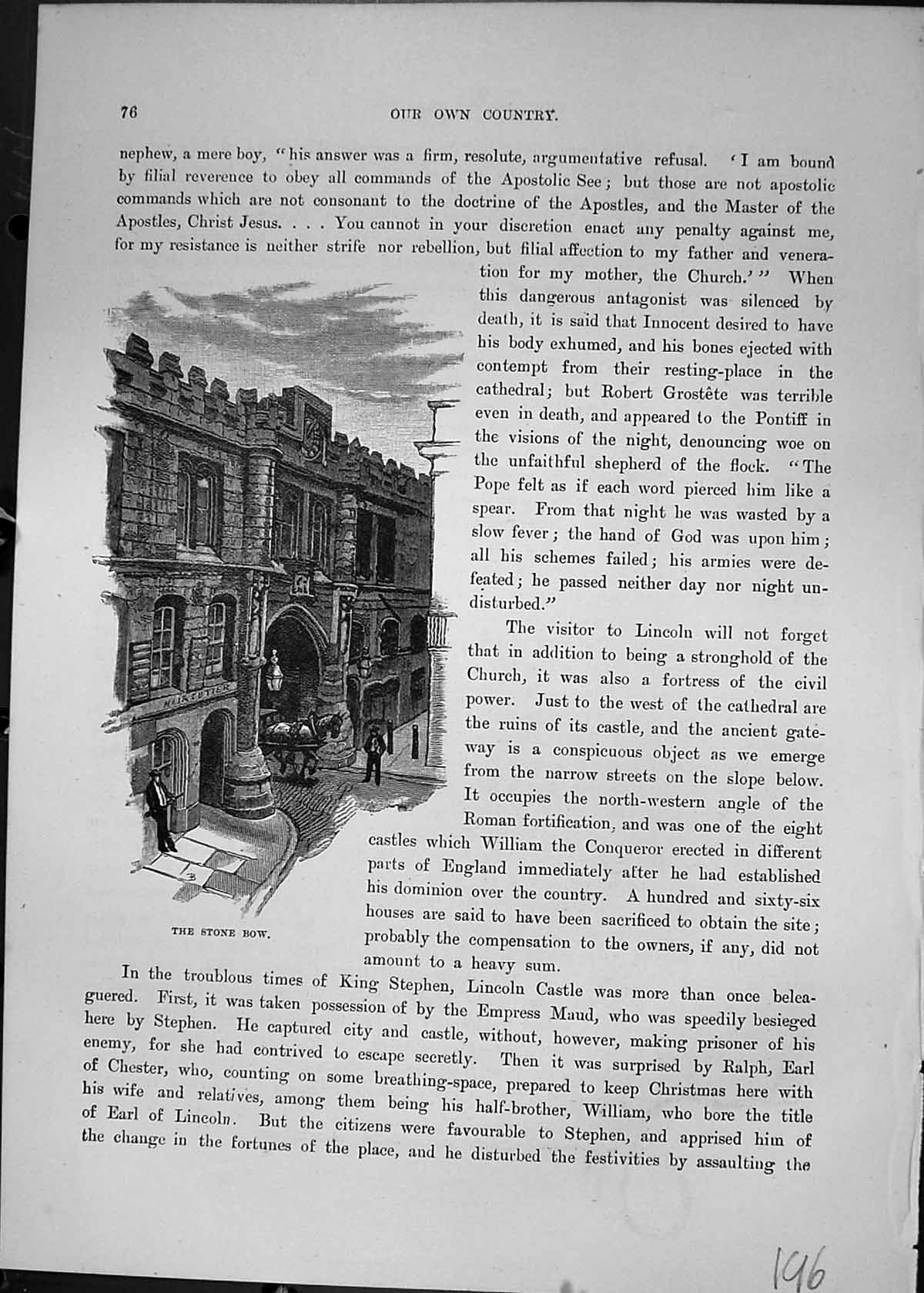 Original Old Antique Print Stone Bow Architecture Cassell C1882 19th