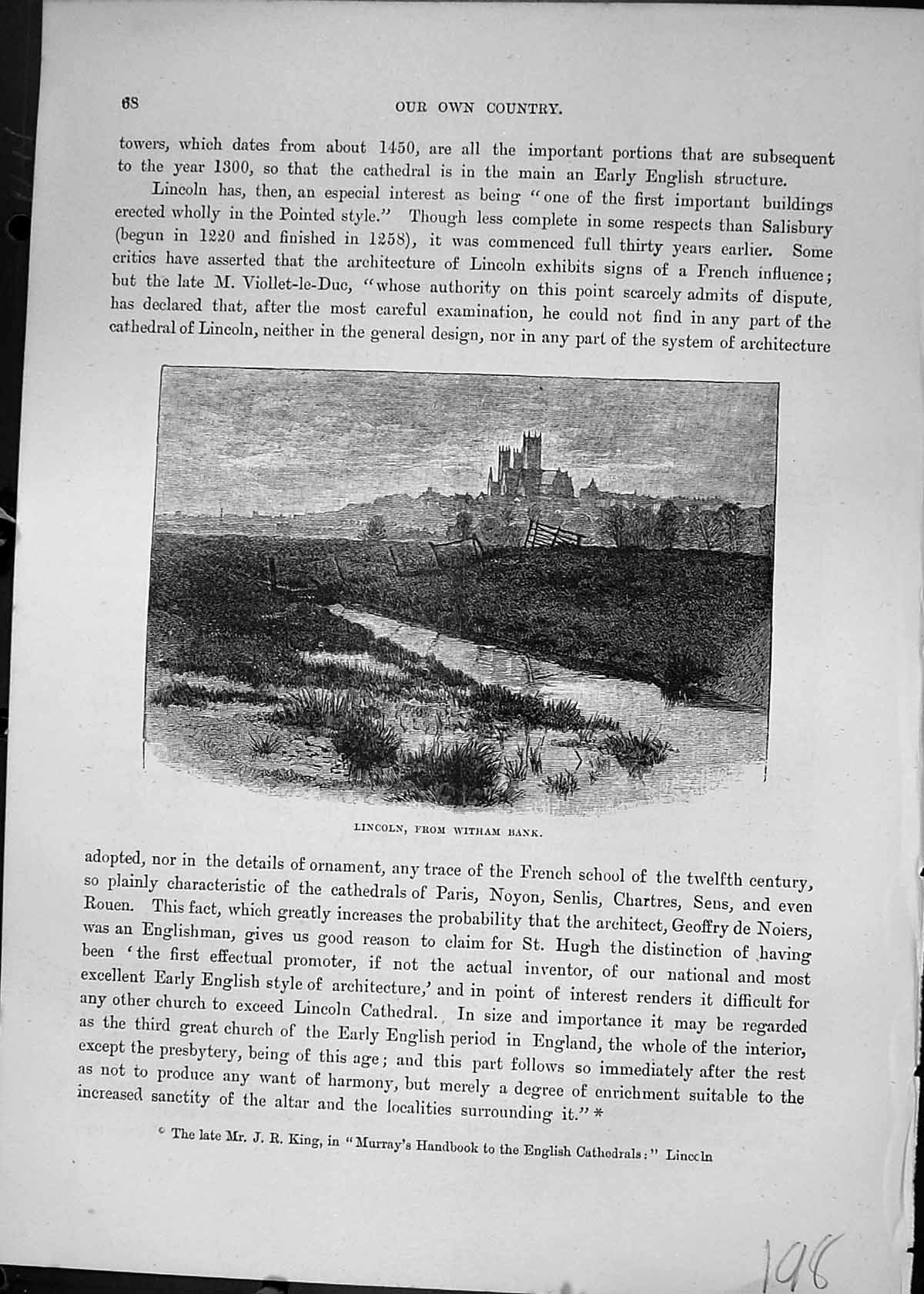Original Old Antique Print Lincoln Witham Bank Church England Cassell C1882