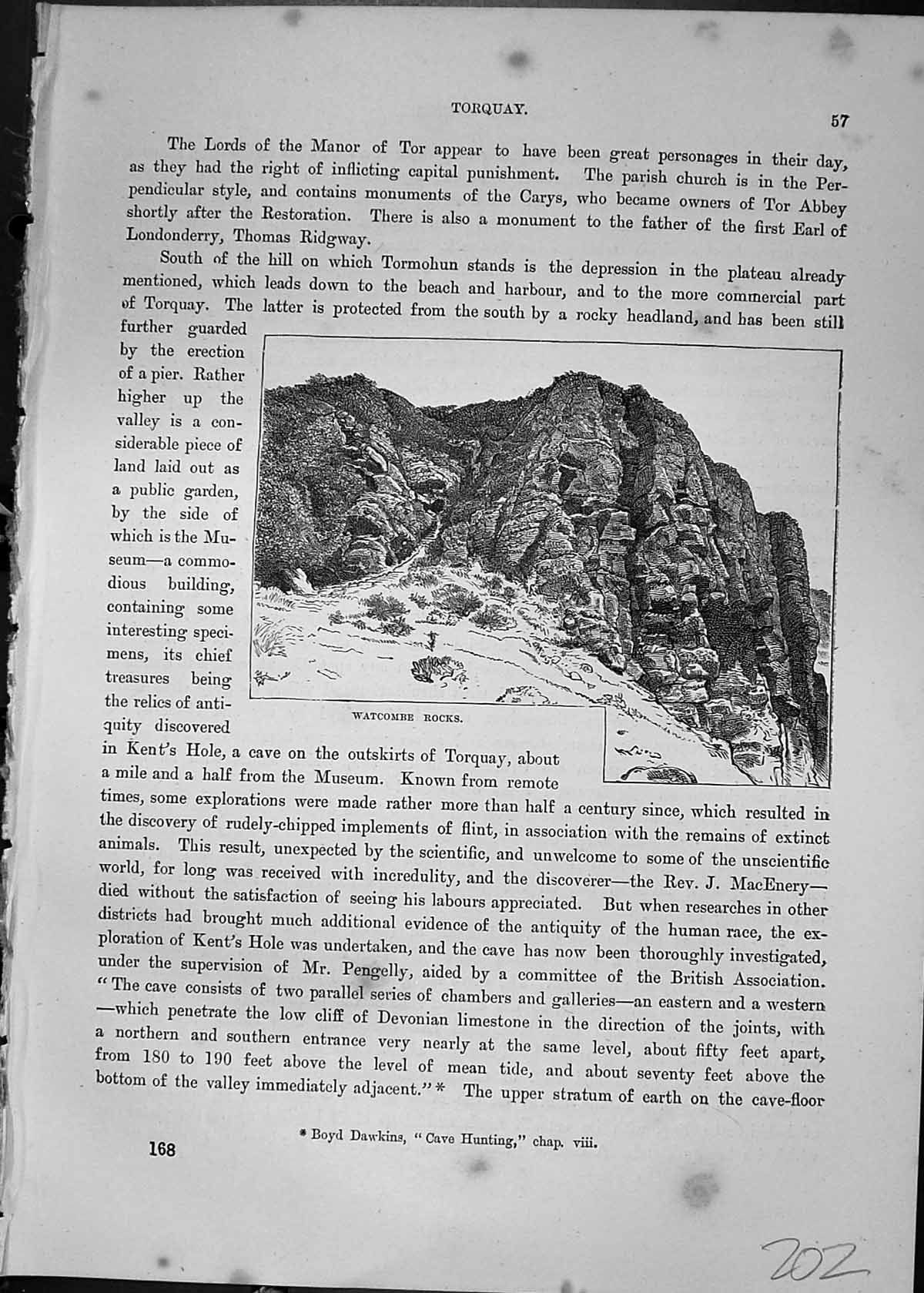 Original Old Antique Print Watcombe Rocks Cassell C1882 19th Century