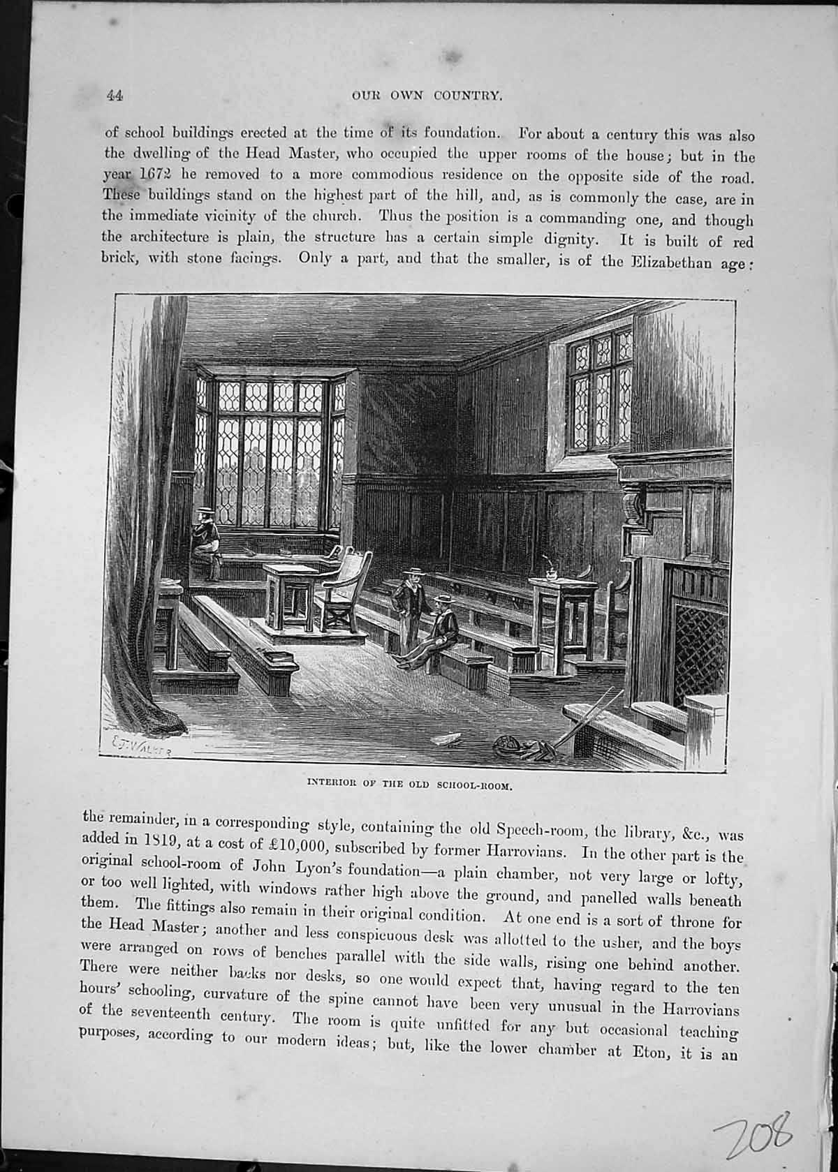 Original Old Antique Print Interior School Room Pupils Cassell C1882 Victorian