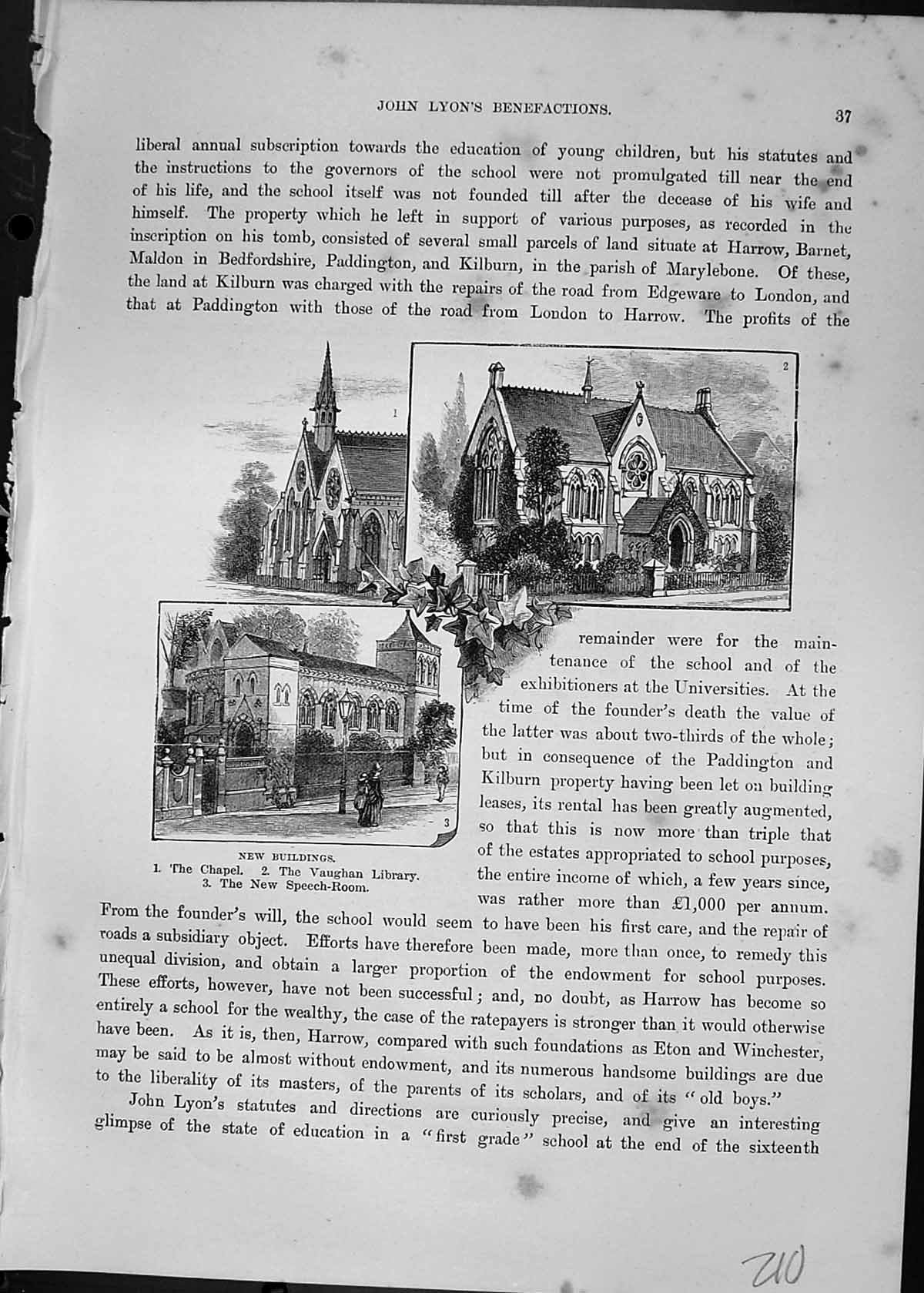 Old Buildings Chapel Vaughan Library Speech Room School Cassell C1882 Victorian