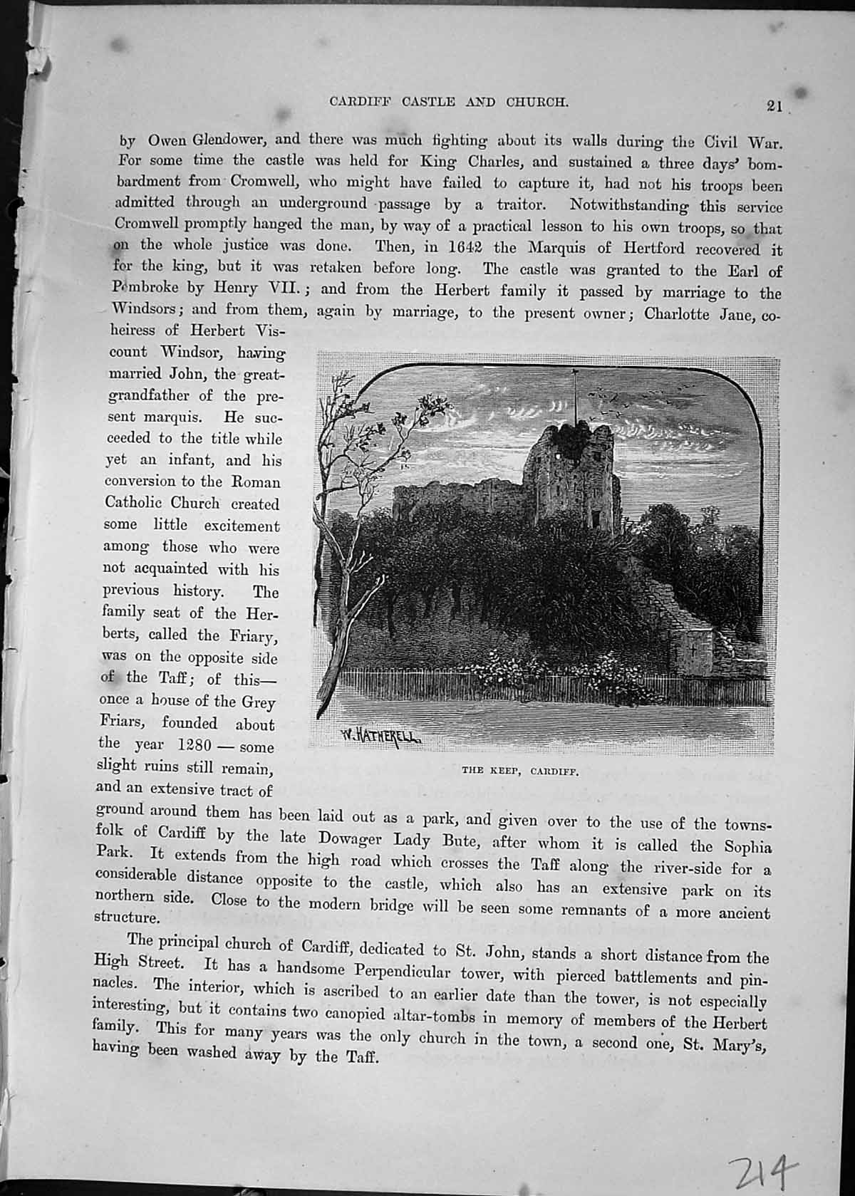 Original Old Antique Print Cardiff Castle Keep Wales Architecture Cassell C1882