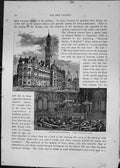 Antique Old Print Cassell C1882 Municipal Buildings Council Chambers London
